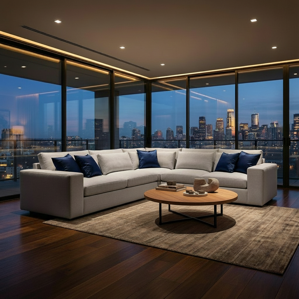 Everette Luxe Express Ship 141" x 109" 5 Trillium Cushion Sectional + Kidney Pillow