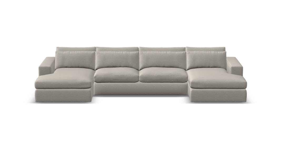 Everette Luxe Express Ship 159" Trillium Cushion Dual Chaise Sectional + Kidney Pillow