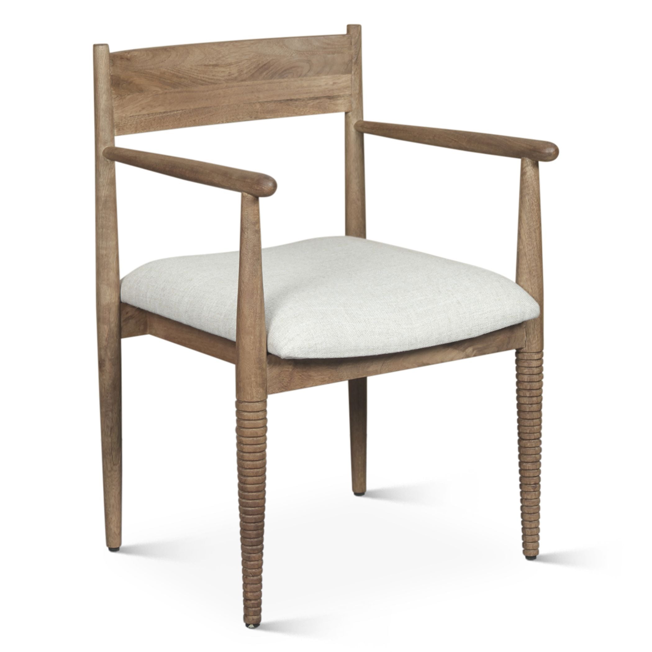 Blair Upholstered Dining Chair - Beige Linen + Natural Brown