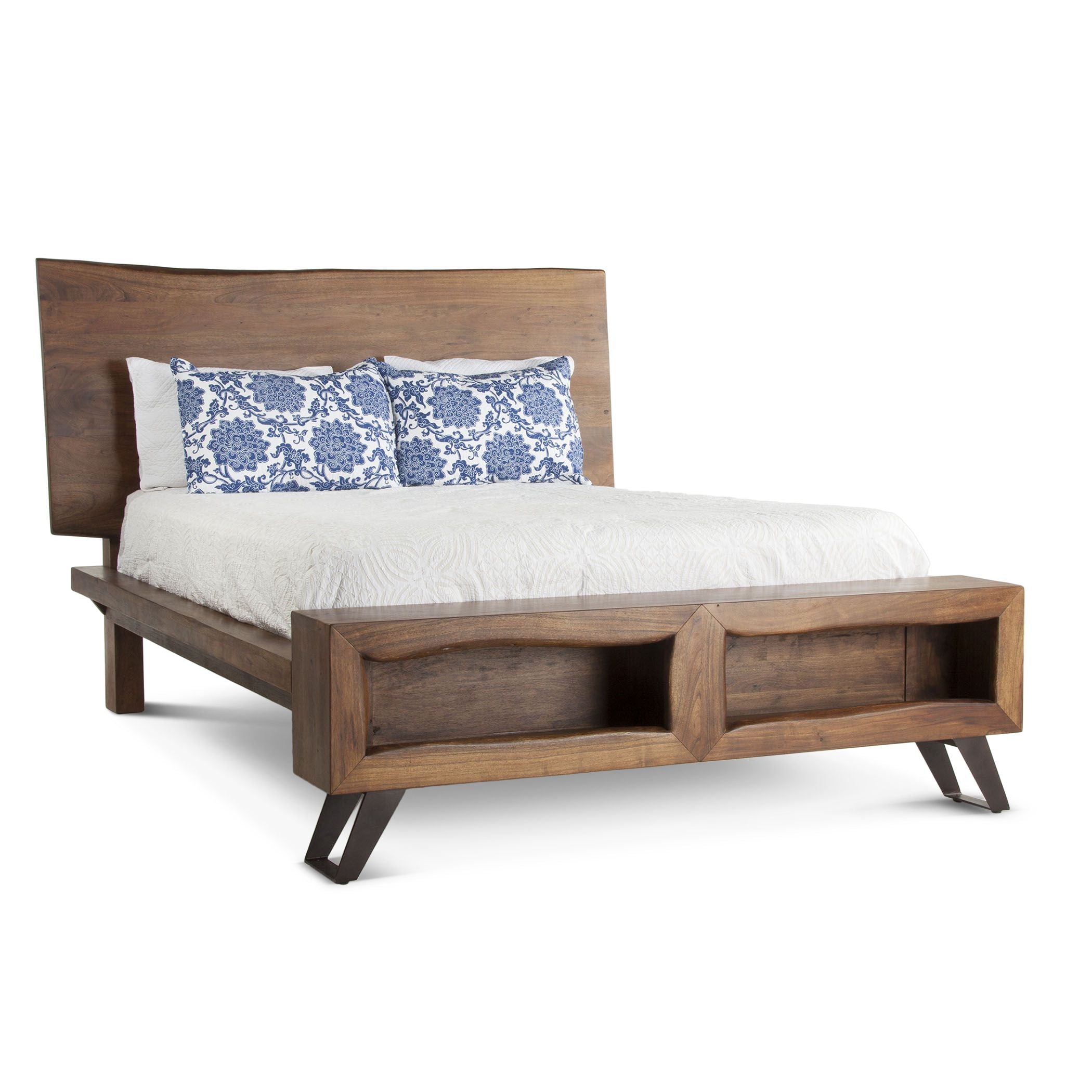 Nosara 75" Acacia + Iron Live Edge Queen Bed - Natural + Gray
