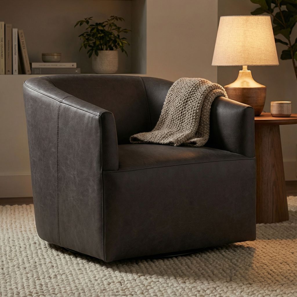 Fosca 29" Top Grain Leather Swivel Chair - Chocolate