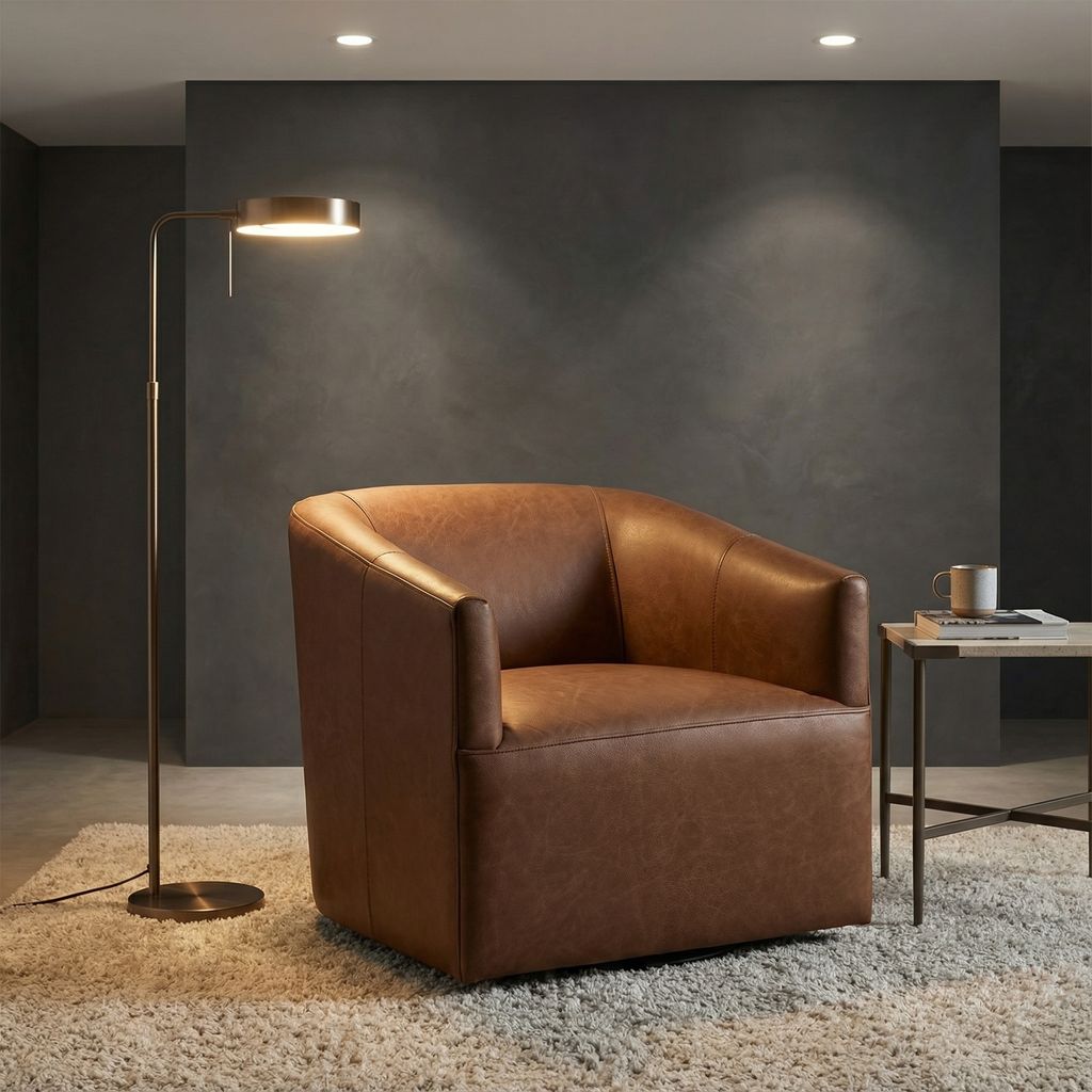 Fosca 29" Top Grain Leather Swivel Chair - Earth