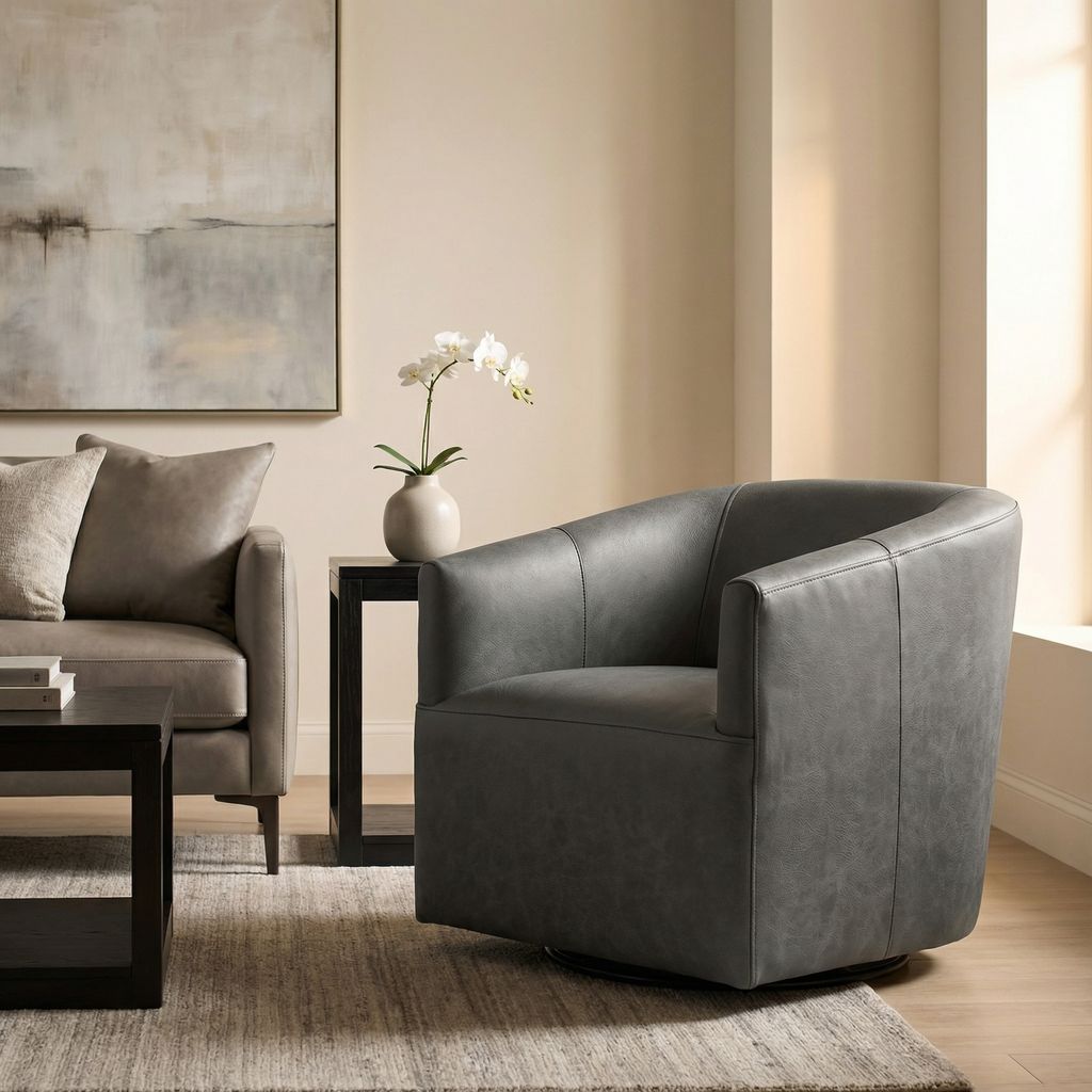 Fosca 29" Top Grain Leather Swivel Chair - Gray