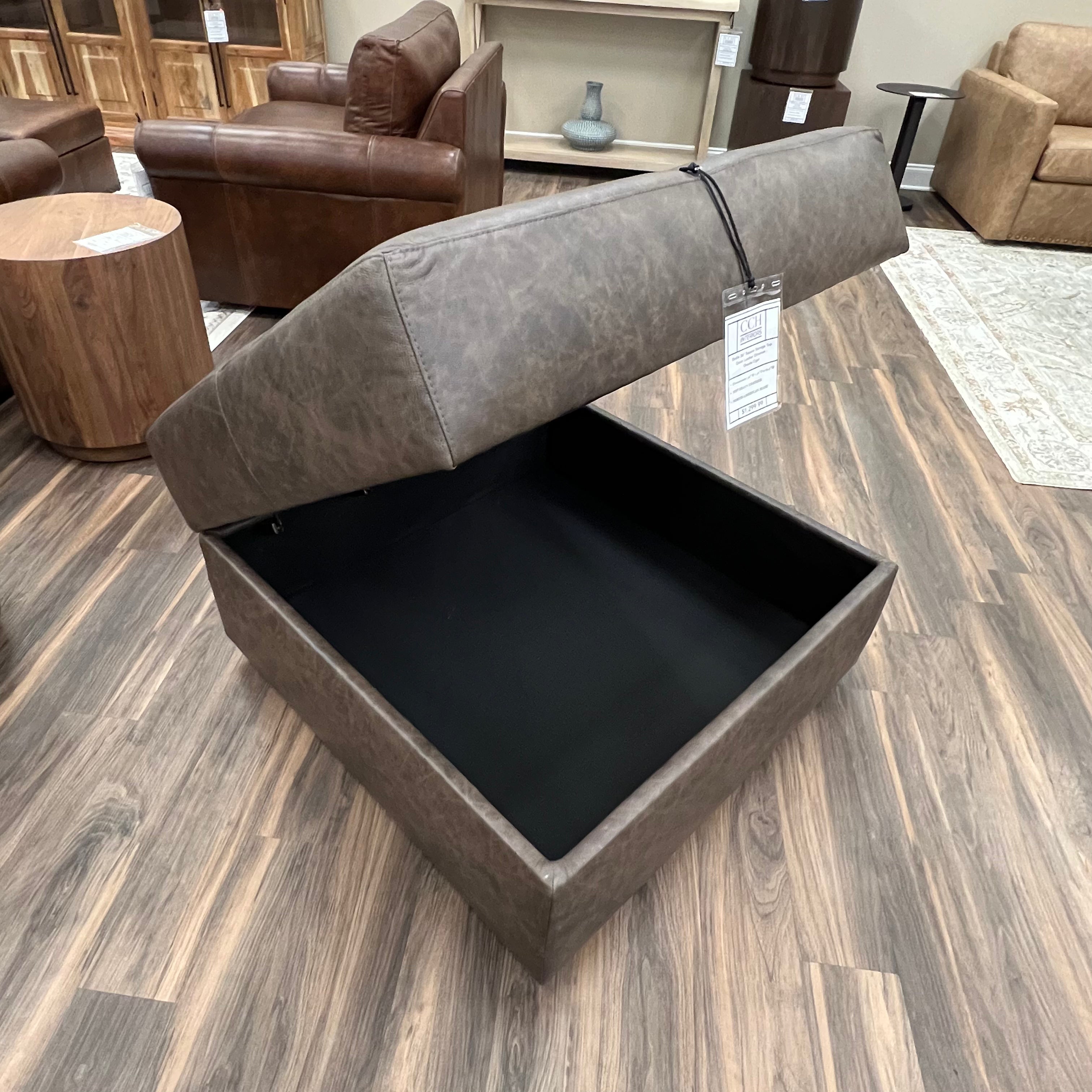 Bodie 36" Square Storage Top Grain Leather Ottoman - Omaha Cigar