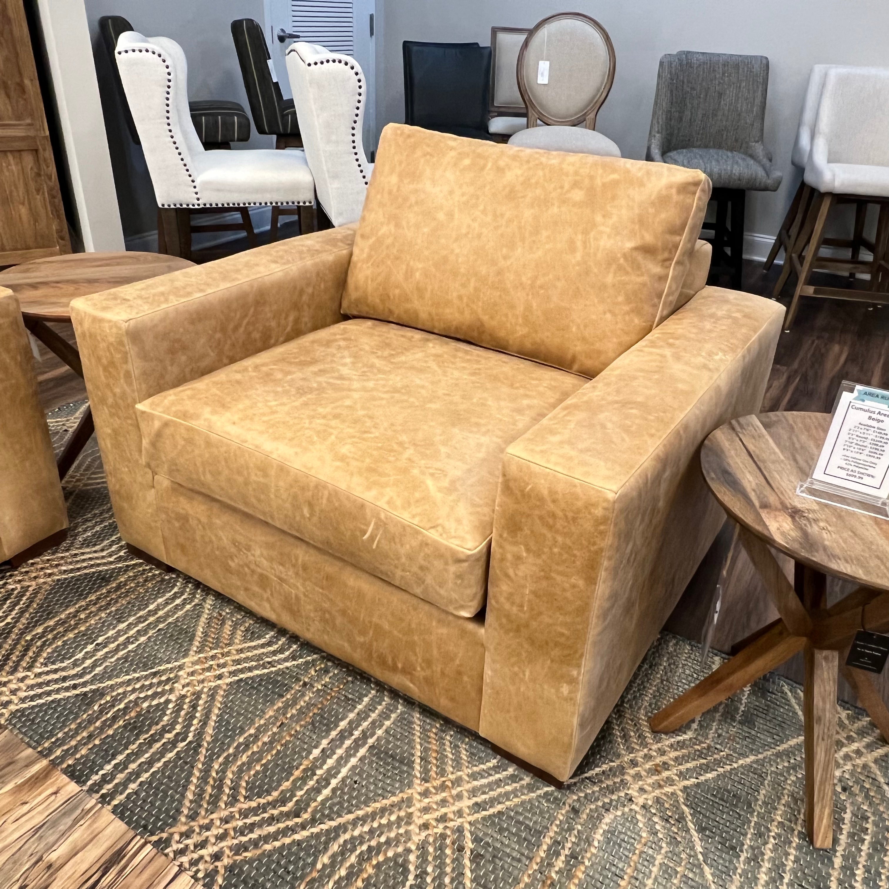 Gretchen Express Ship 48" Top Grain Leather Occasional Chair - Cider