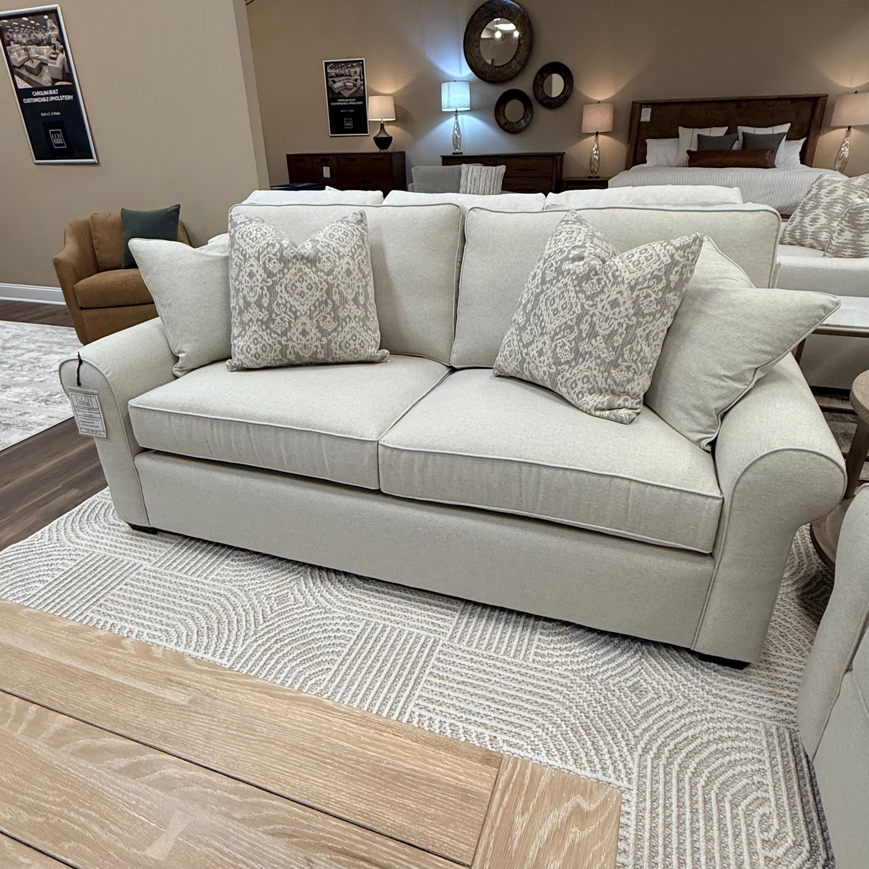 Katrina 84" Rolled Arm 3 Cushion Sofa - Performance Sand Linen