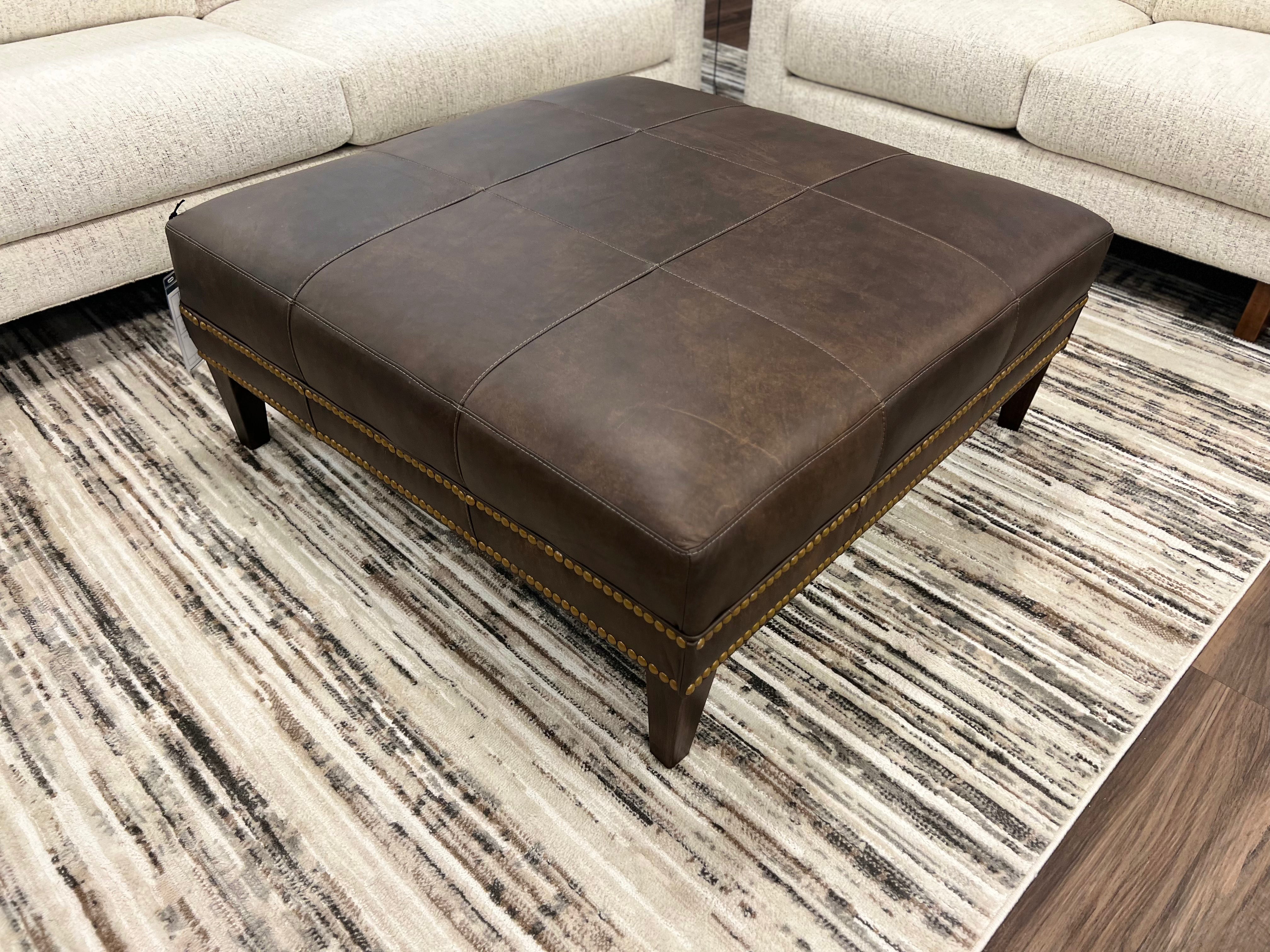 Dutton 42" Customizable Square Top Grain Leather Cocktail Ottoman - Wild Bronco + Brass Nailheads