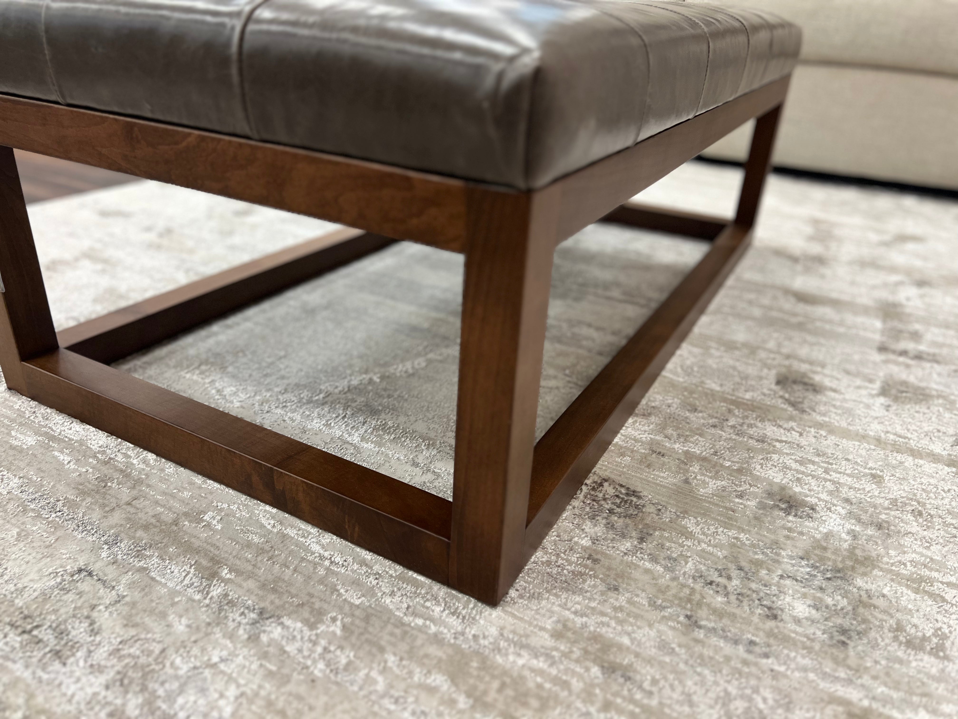 Bradley 44" Wood Frame Top Grain Leather Ottoman Coffee Table - Dark Mushroom Taupe