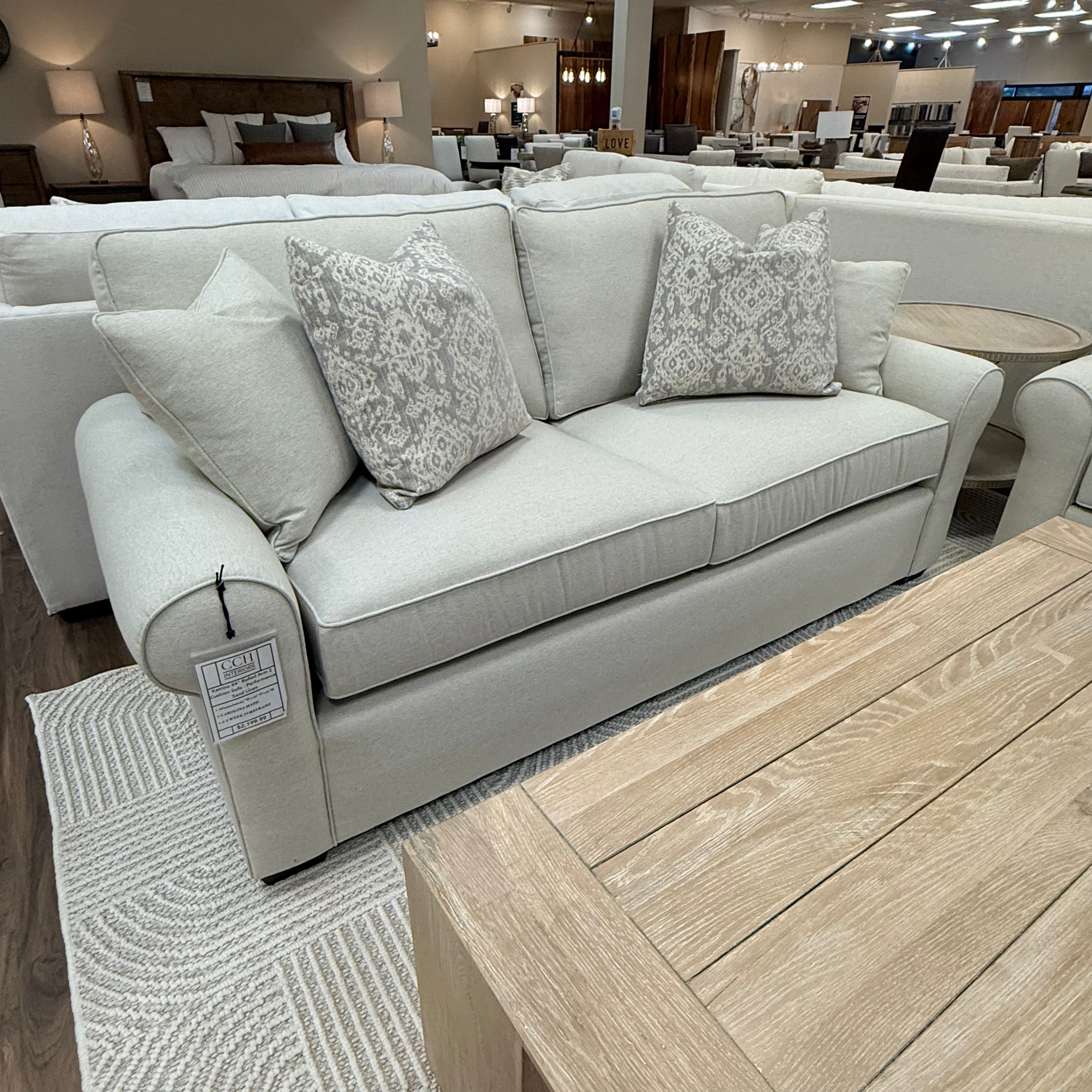 Katrina 84" Rolled Arm 3 Cushion Sofa - Performance Sand Linen