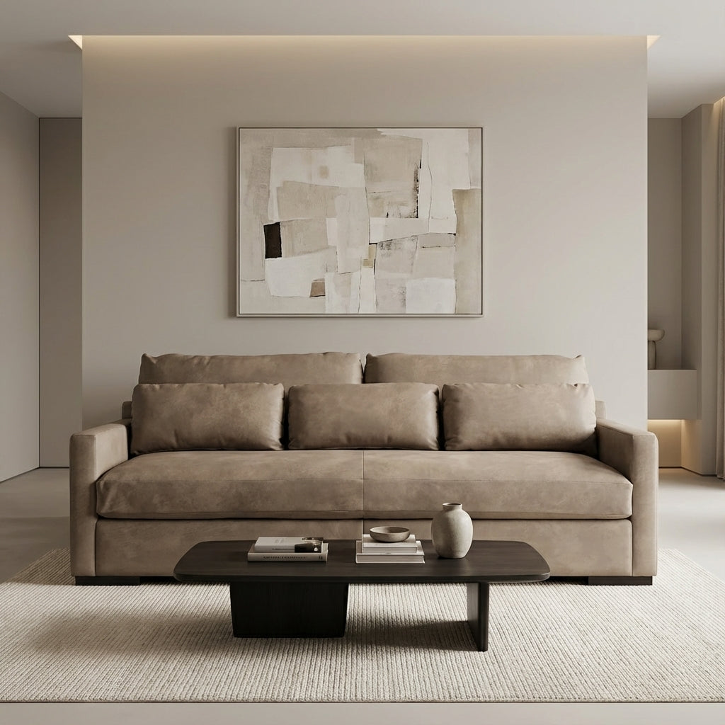 Glenda Express Ship 90" Bench Cushion Top Grain Leather Sofa - Taupe