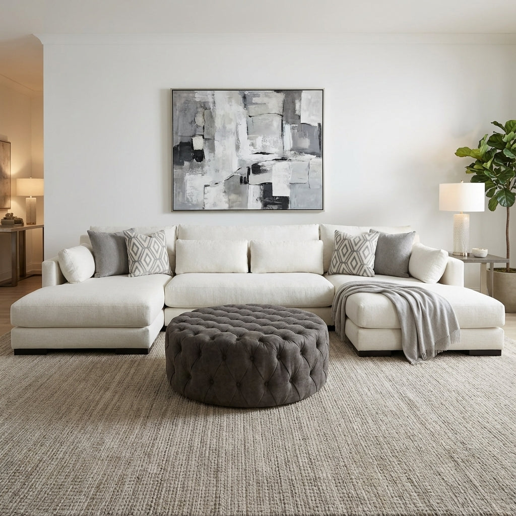 Gloria Express Ship 144" Dual Chaise Sectional - Crypton Natural Linen