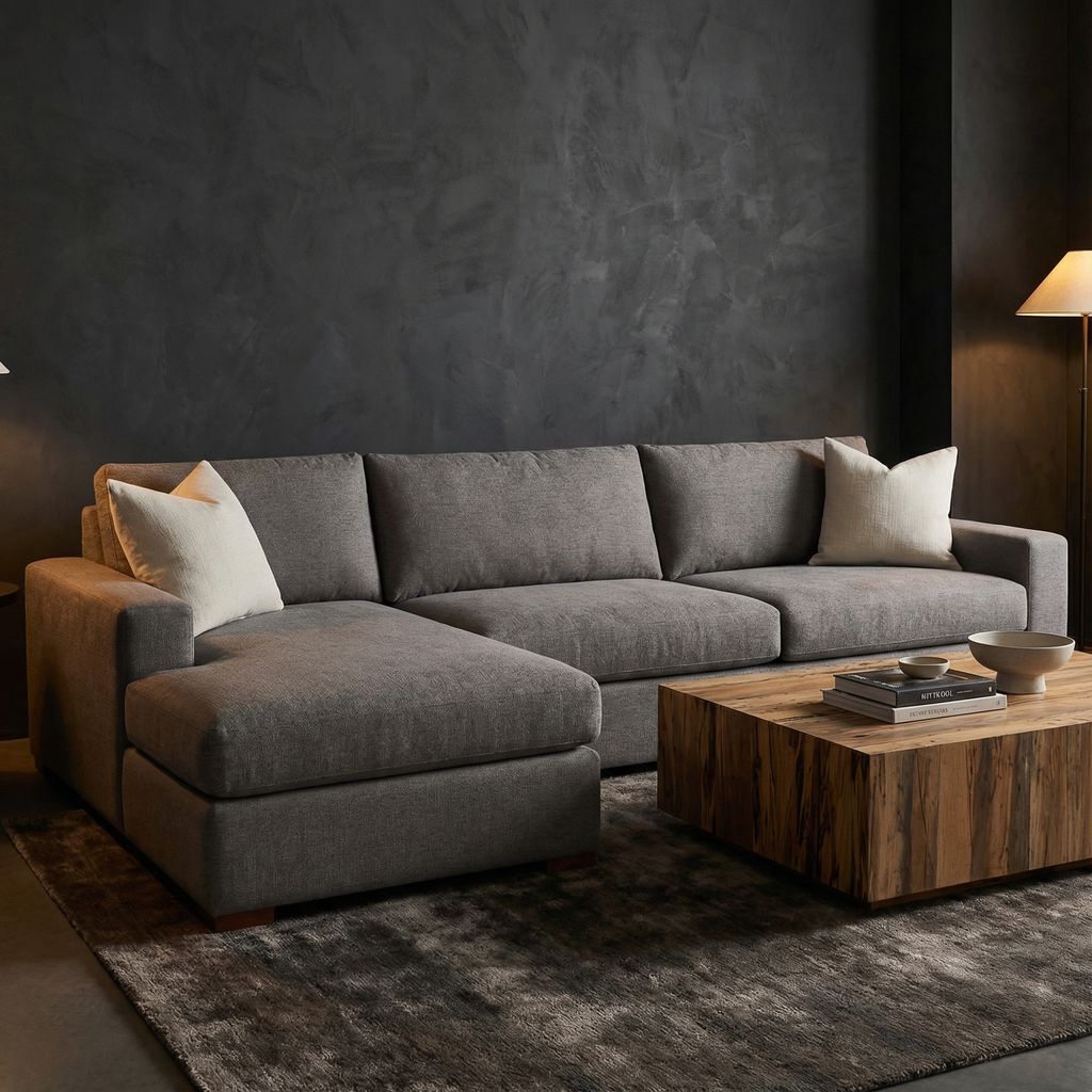 Gretchen Quick Ship 135" Wide Track Arm Sofa + Left Chaise - Performance Graphite