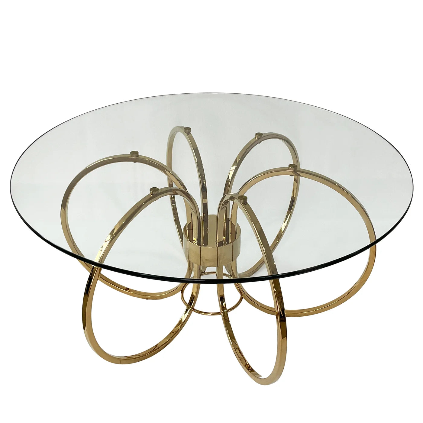 Amanda 35" Round Coffee Table - Brass + Glass