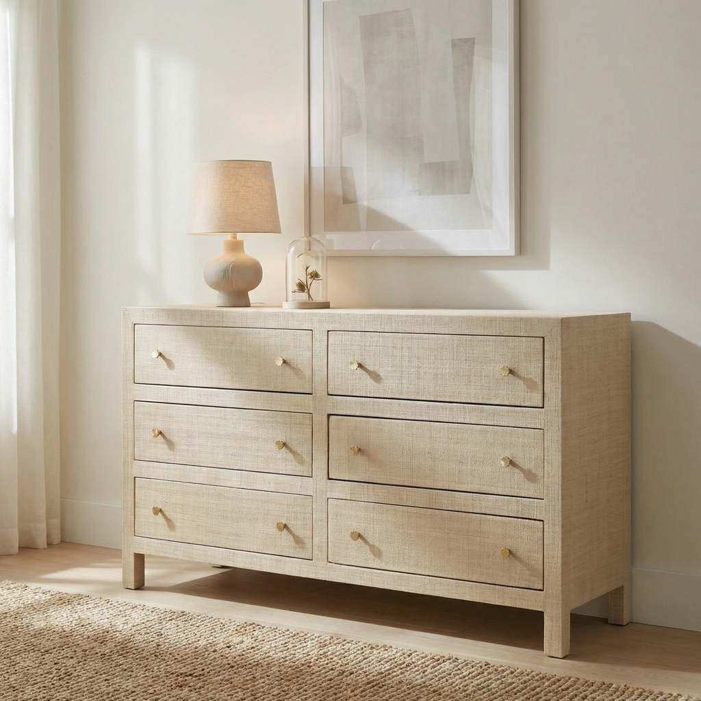 Hadley 58" Mahogany 6 Drawer Dresser - Rattan