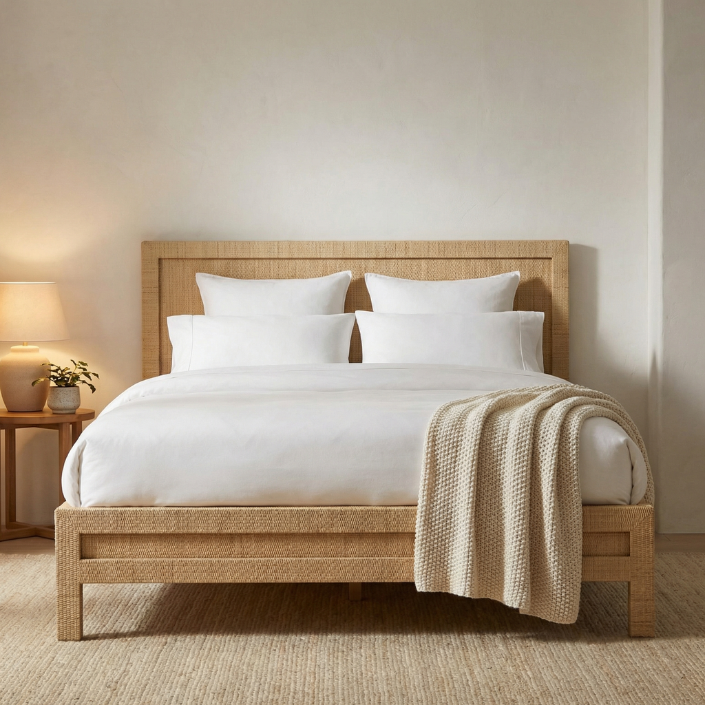 Hadley 64" Mahogany Queen Bed - Rattan