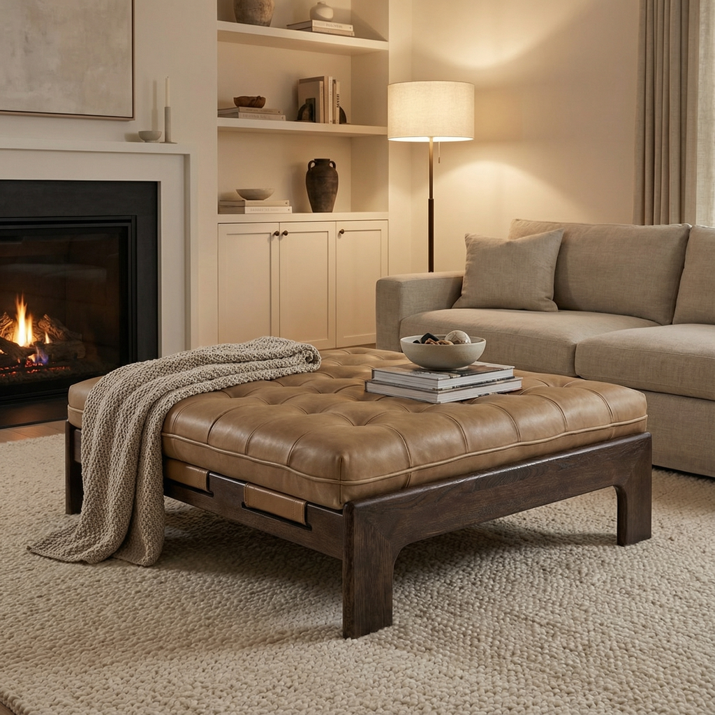 Hampton 50" Top Grain Leather Cocktail Ottoman - Palermo Drift