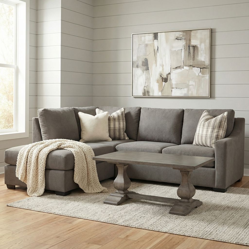 Hannah Express Ship 110" Sofa + Left Bumper Chaise - Crypton Charcoal Velvet