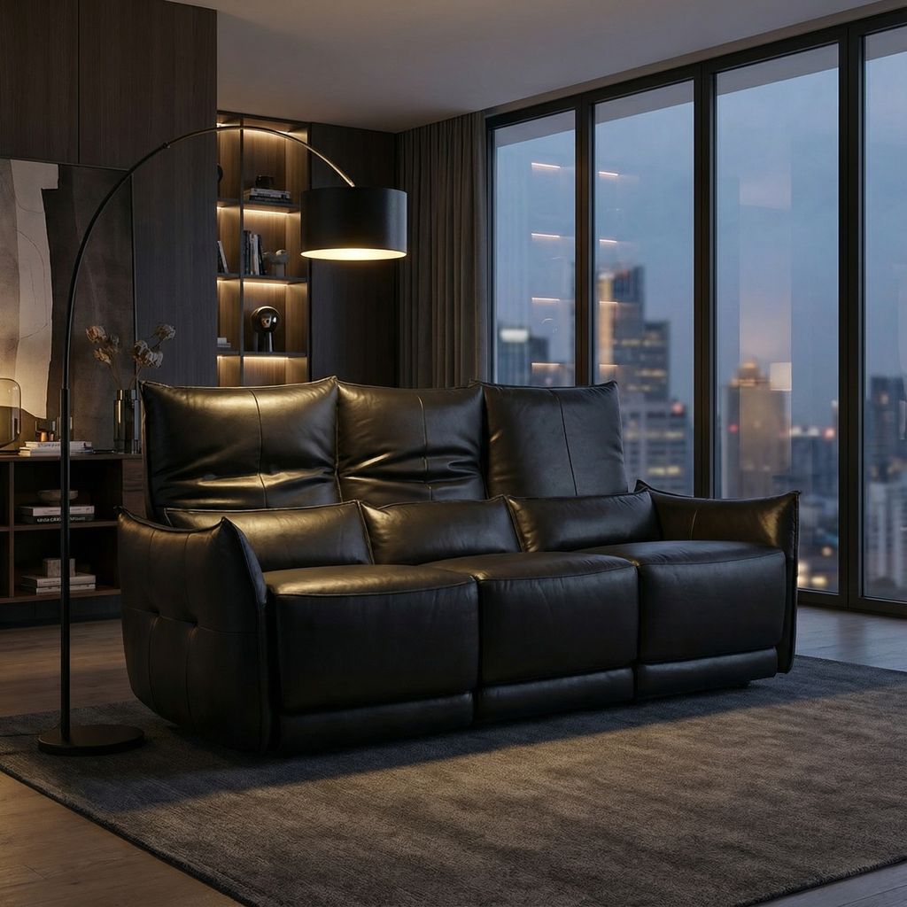 Helsinki 78" 3 Cushion Top Grain Leather Power Motion Reclining Sofa - Black