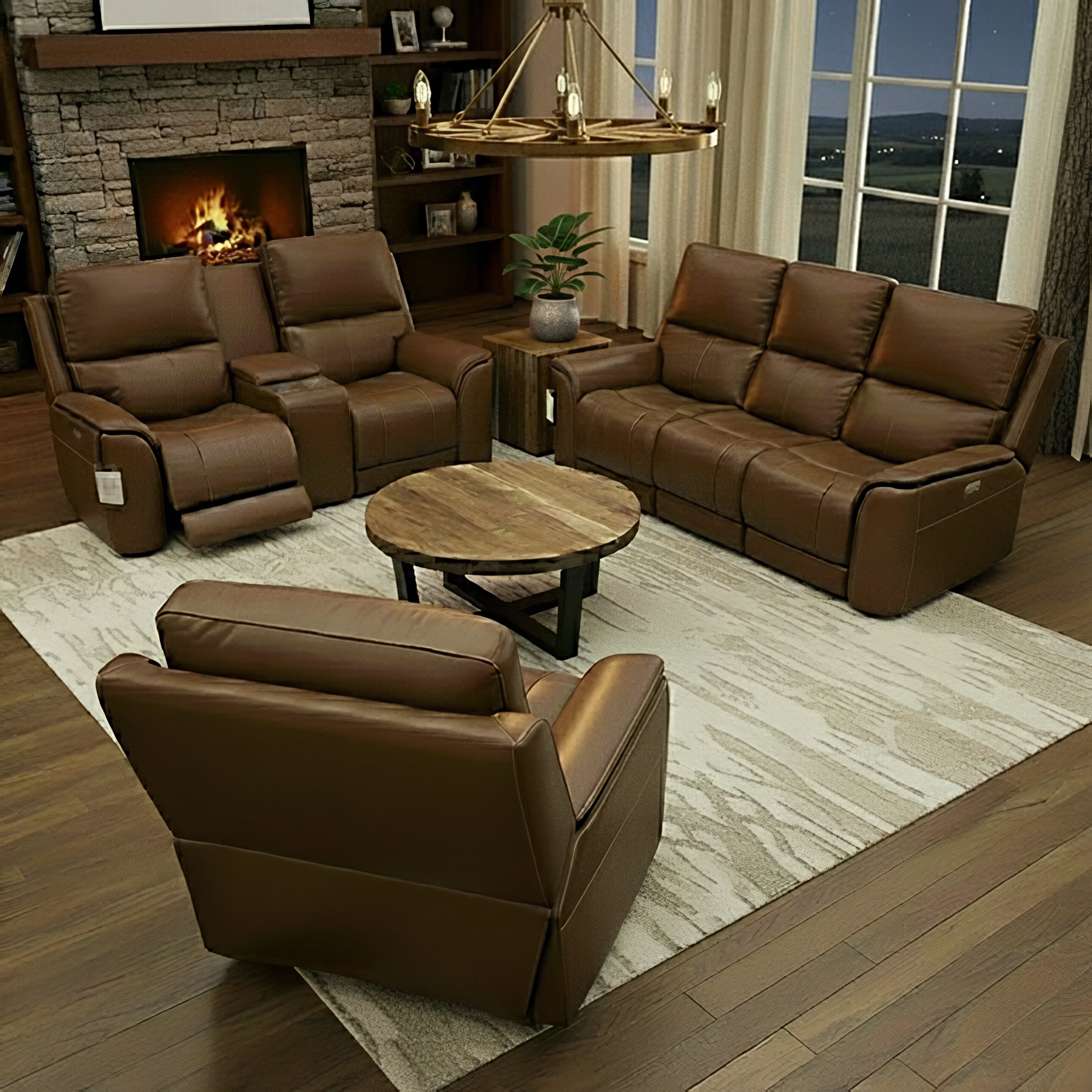 Horace 77" Top Grain Leather Power Motion Reclining Loveseat - Terrace Brown