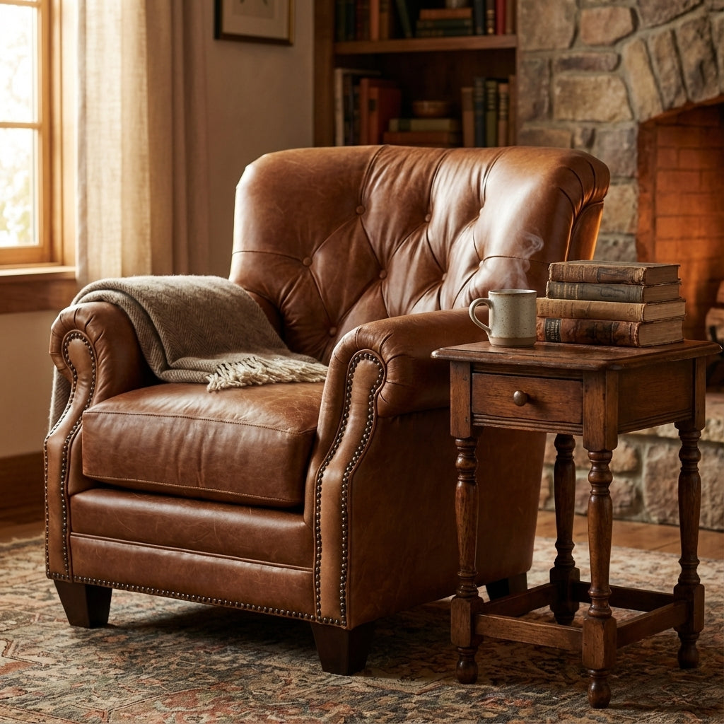 Hoss 37" Tufted Top Grain Leather Club Chair - River Stecco