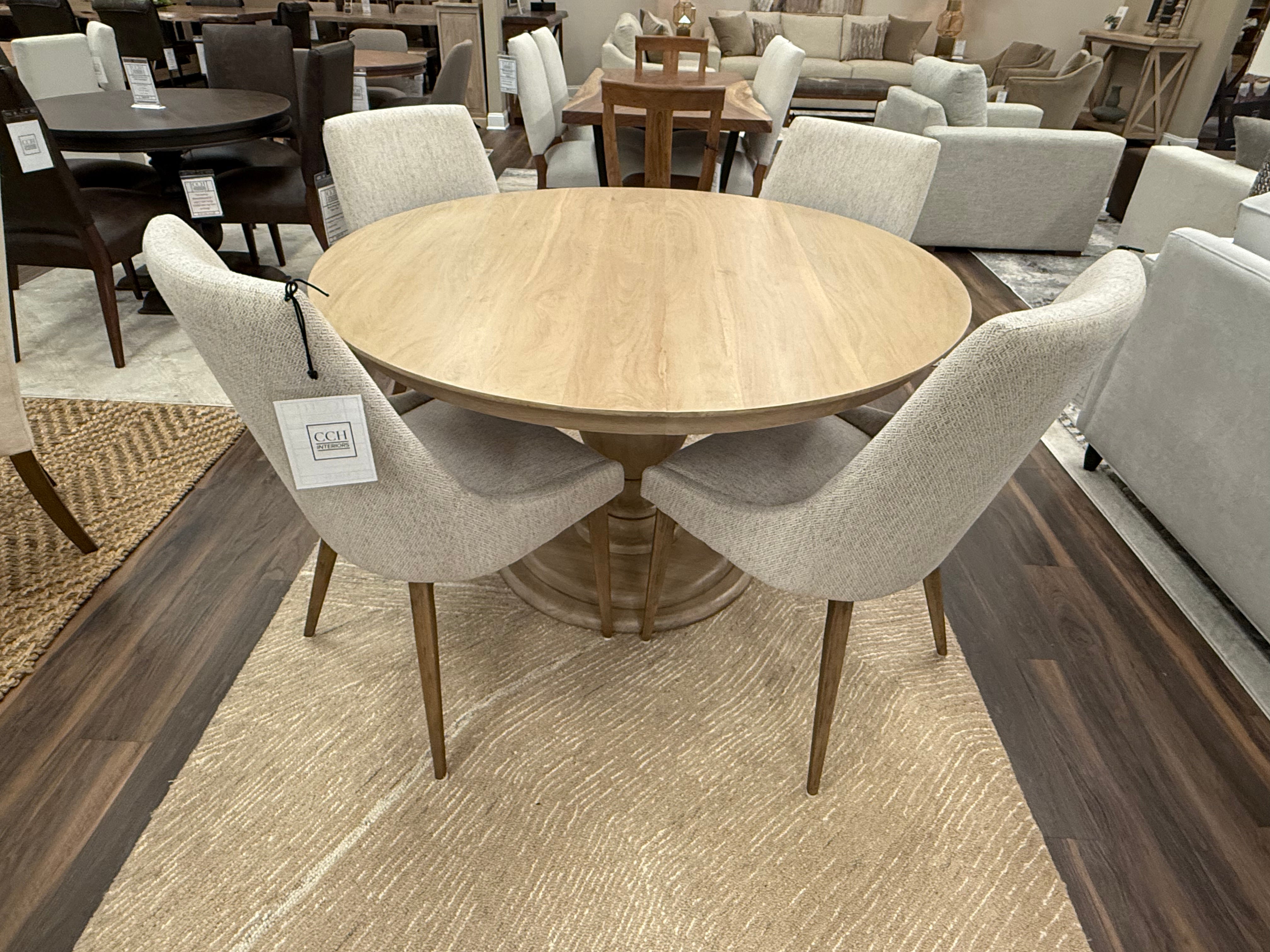 Clancy 53" Acacia Round Pedestal Dining Table - New White Wash