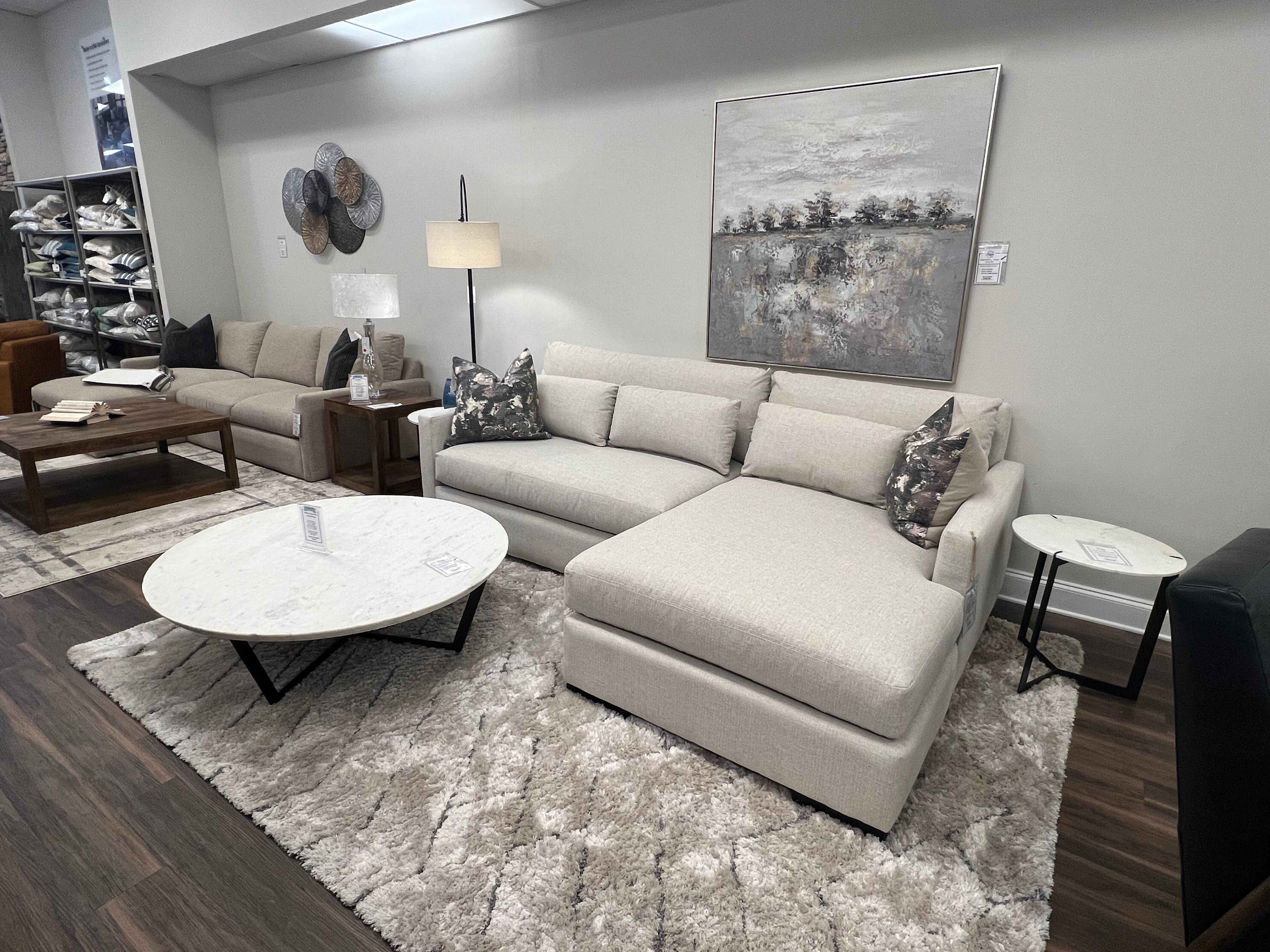 Glenda 104" Quick Ship Bench Cushion Sofa + Chaise - Crypton Quicksilver