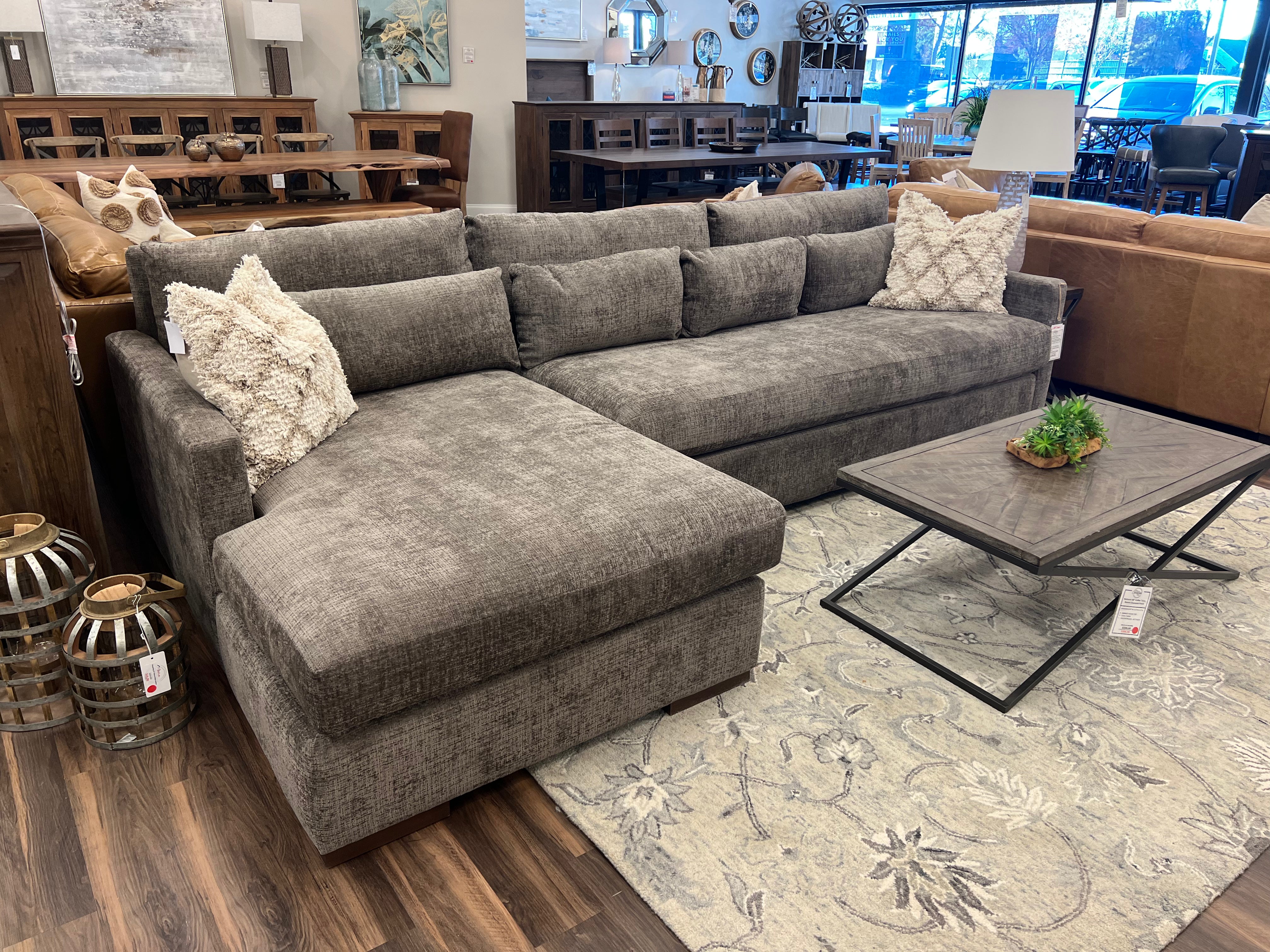 Glenda 130" Express Ship Sofa + Left Chaise - Performance Mink Chenille