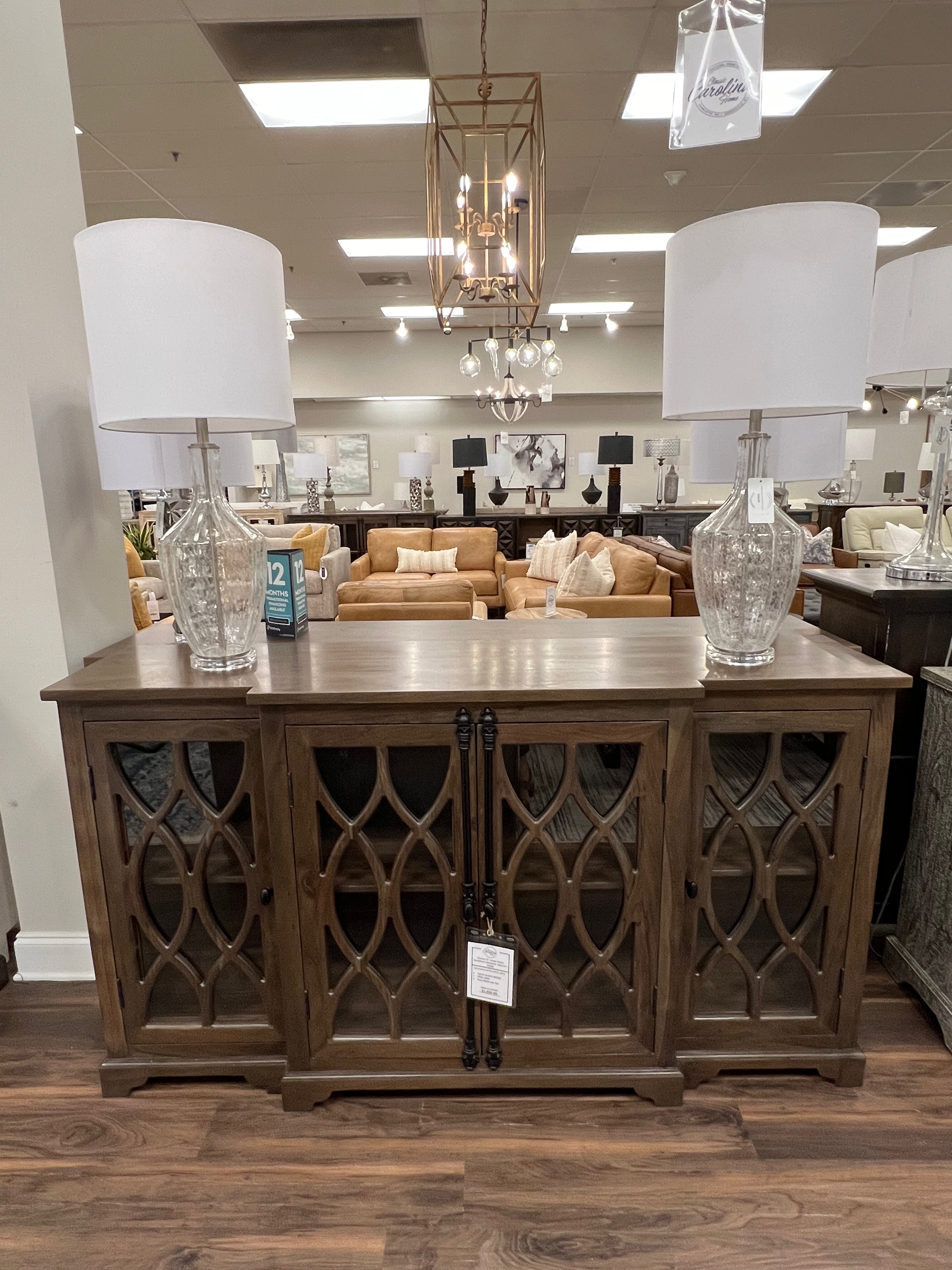 Clarissa 72" Acacia 4 Door Breakfront Sideboard - Natural + Smoke