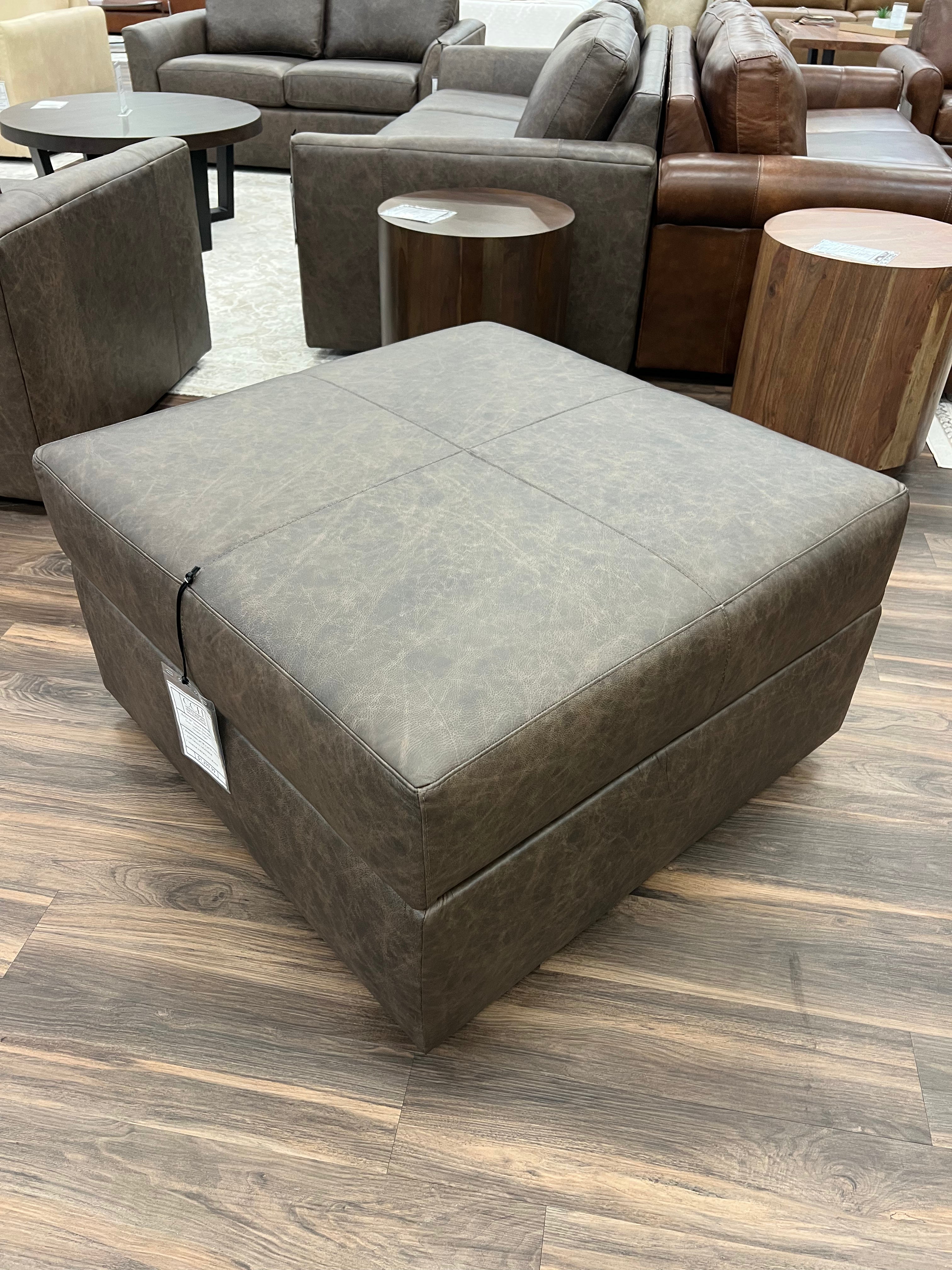 Bodie 36" Square Storage Top Grain Leather Ottoman - Omaha Cigar