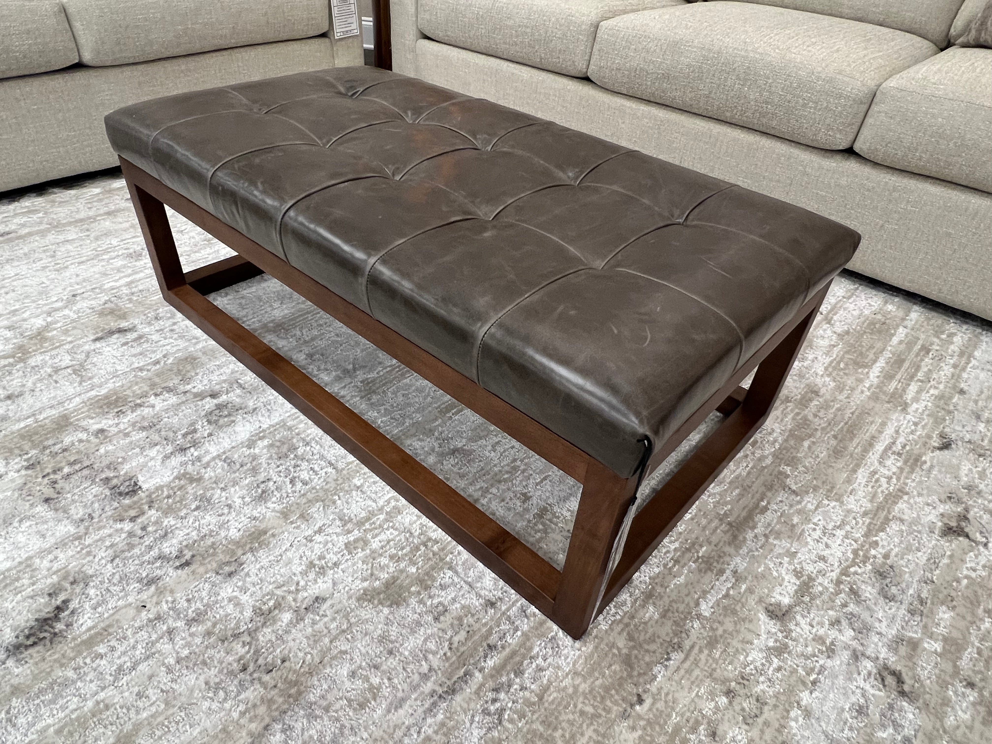 Bradley 44" Wood Frame Top Grain Leather Ottoman Coffee Table - Dark Mushroom Taupe