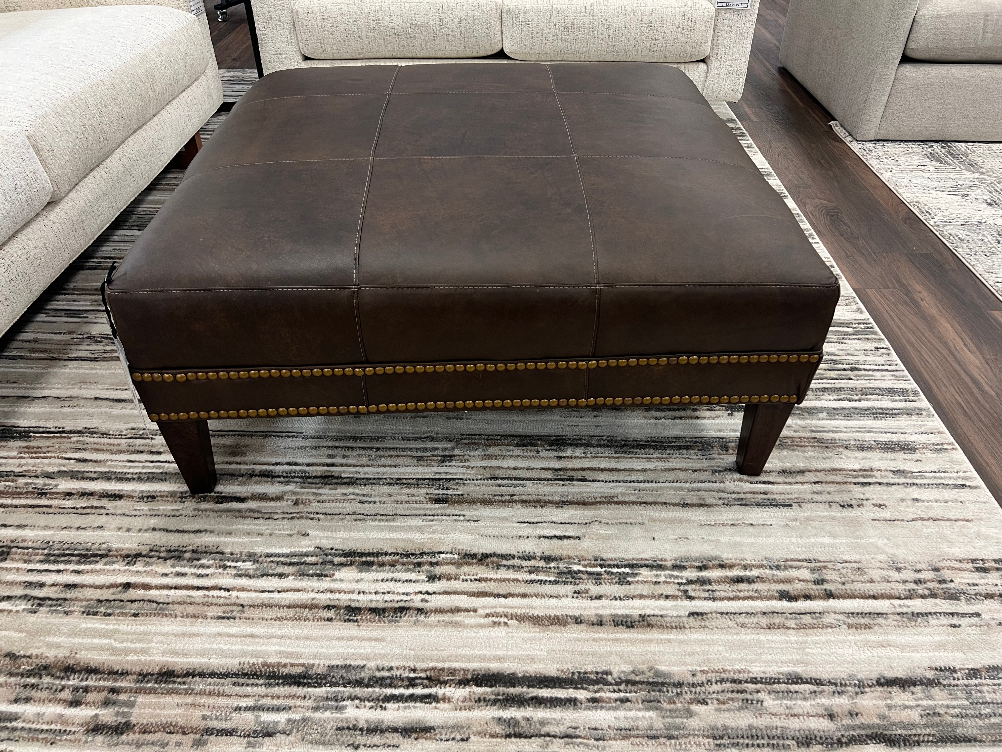 Dutton 42" Customizable Square Top Grain Leather Cocktail Ottoman - Wild Bronco + Brass Nailheads