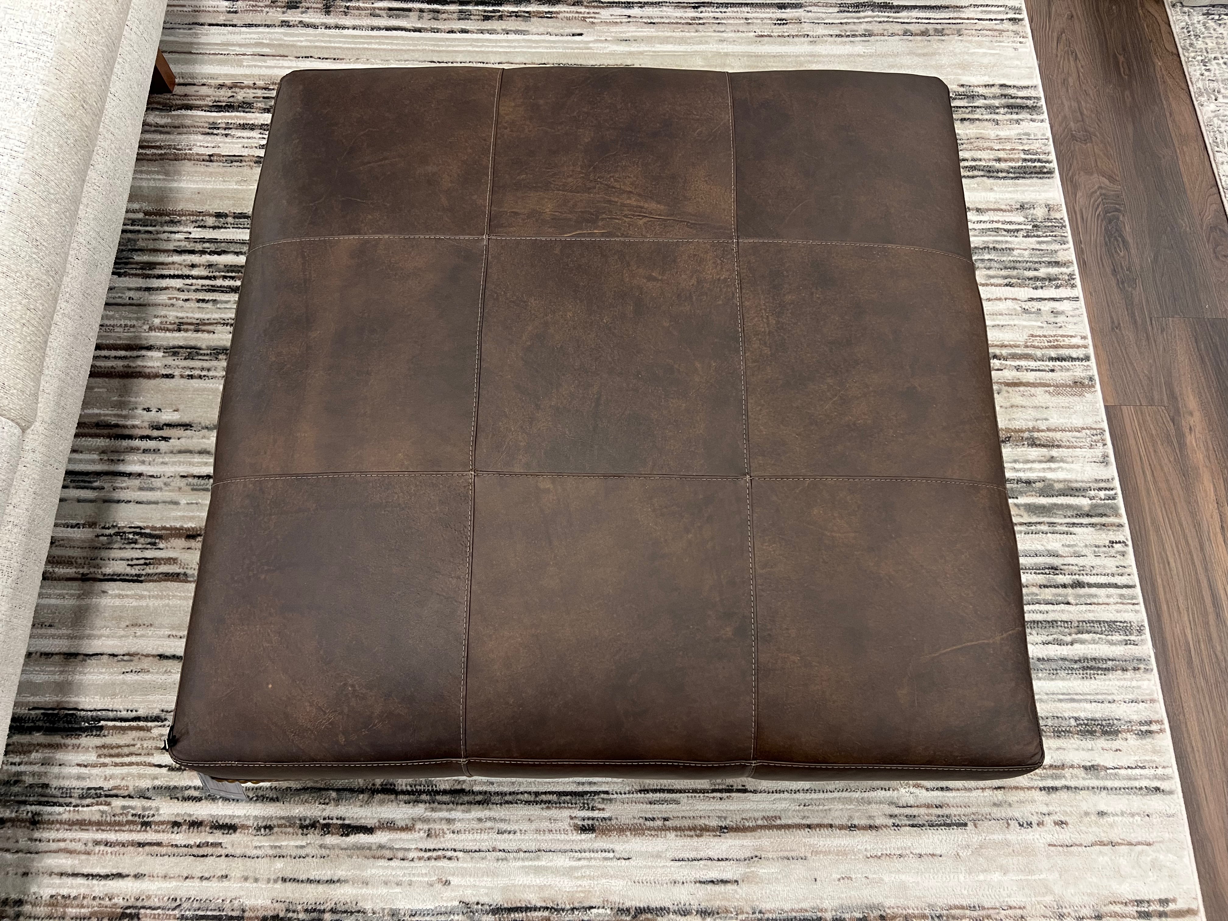 Dutton 42" Customizable Square Top Grain Leather Cocktail Ottoman - Wild Bronco + Brass Nailheads