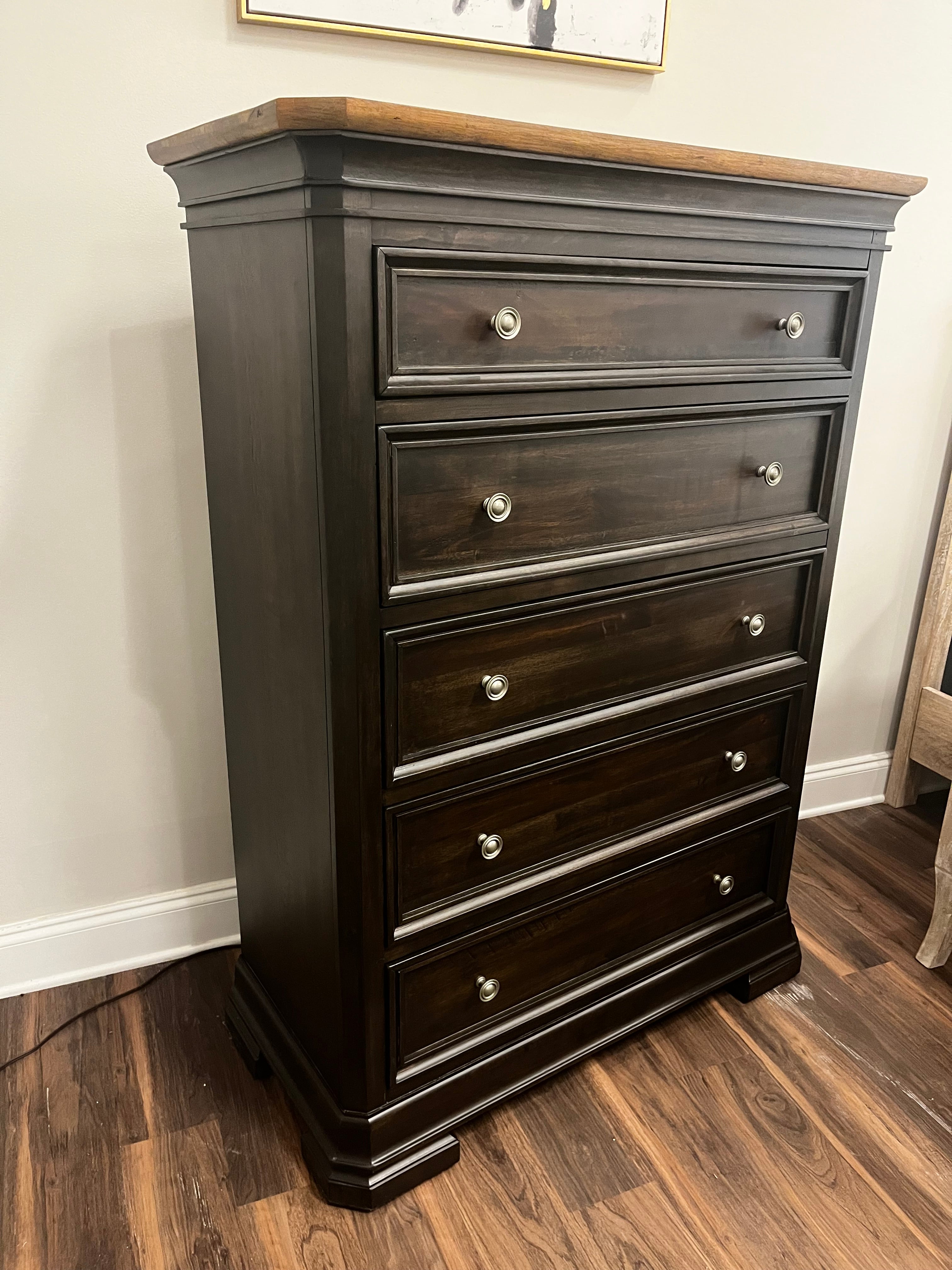 Lewis 42" Mahogany 5 Drawer Chest - Natural + Charcoal