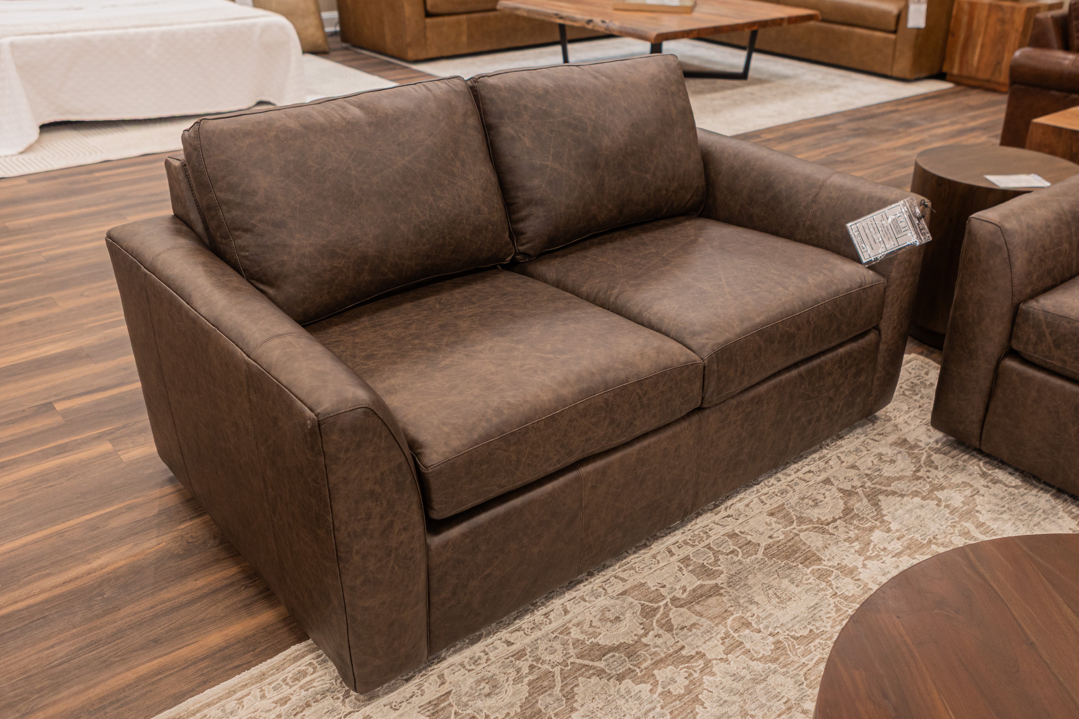 Wayne 65" Wedge Arm 2 Cushion Top Grain Leather Loveseat - Omaha Cigar