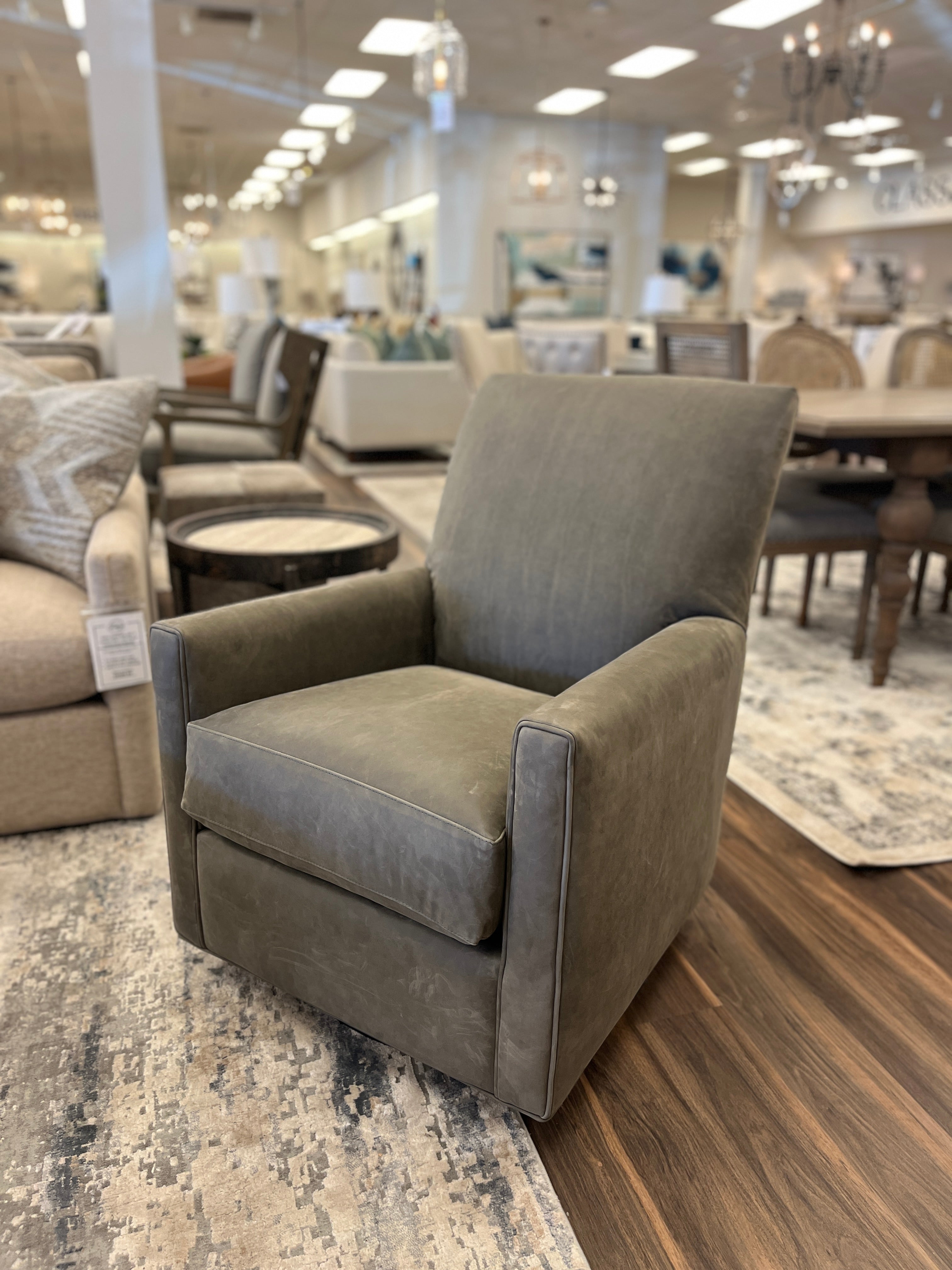 Marcy Express Ship 30" Top Grain Leather Swivel Glider - Iron