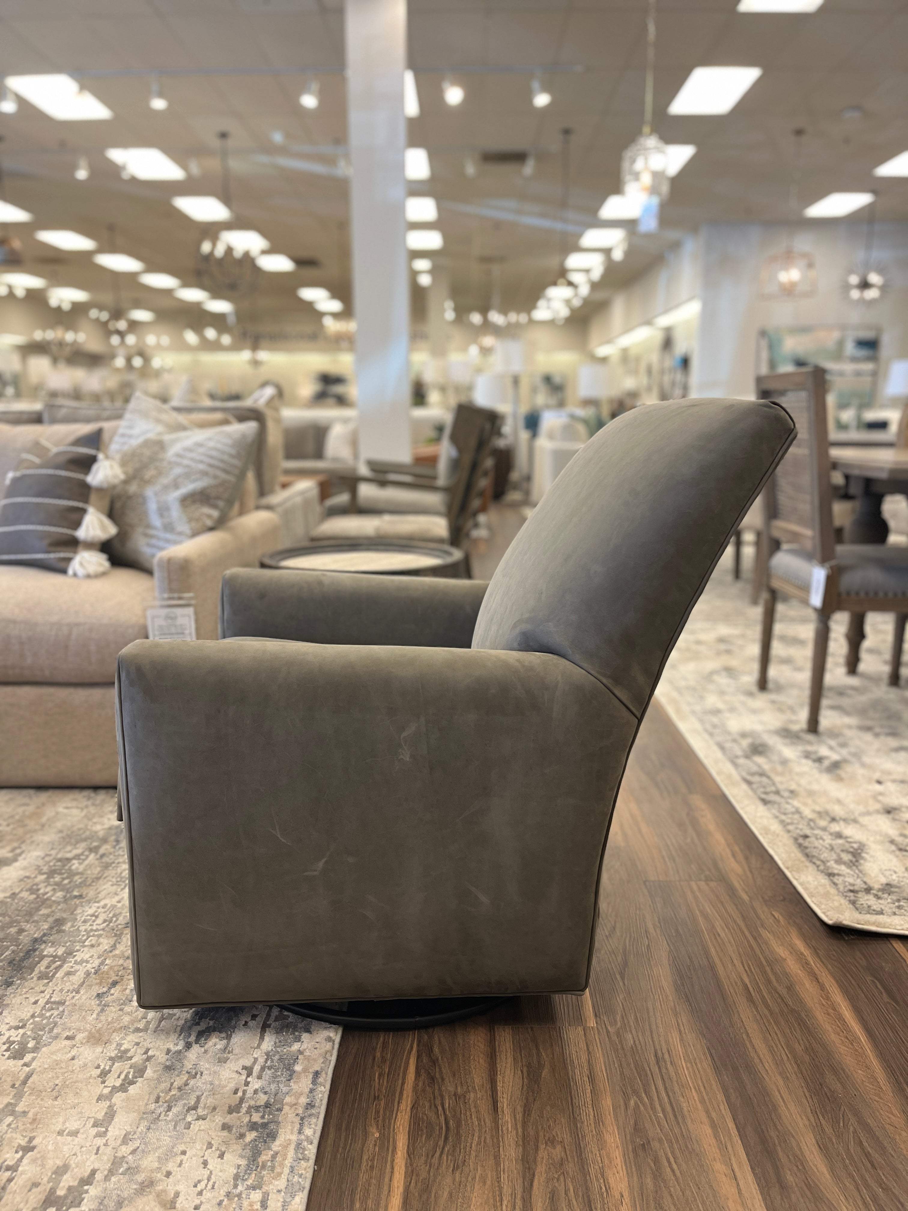 Marcy Express Ship 30" Top Grain Leather Swivel Glider - Iron