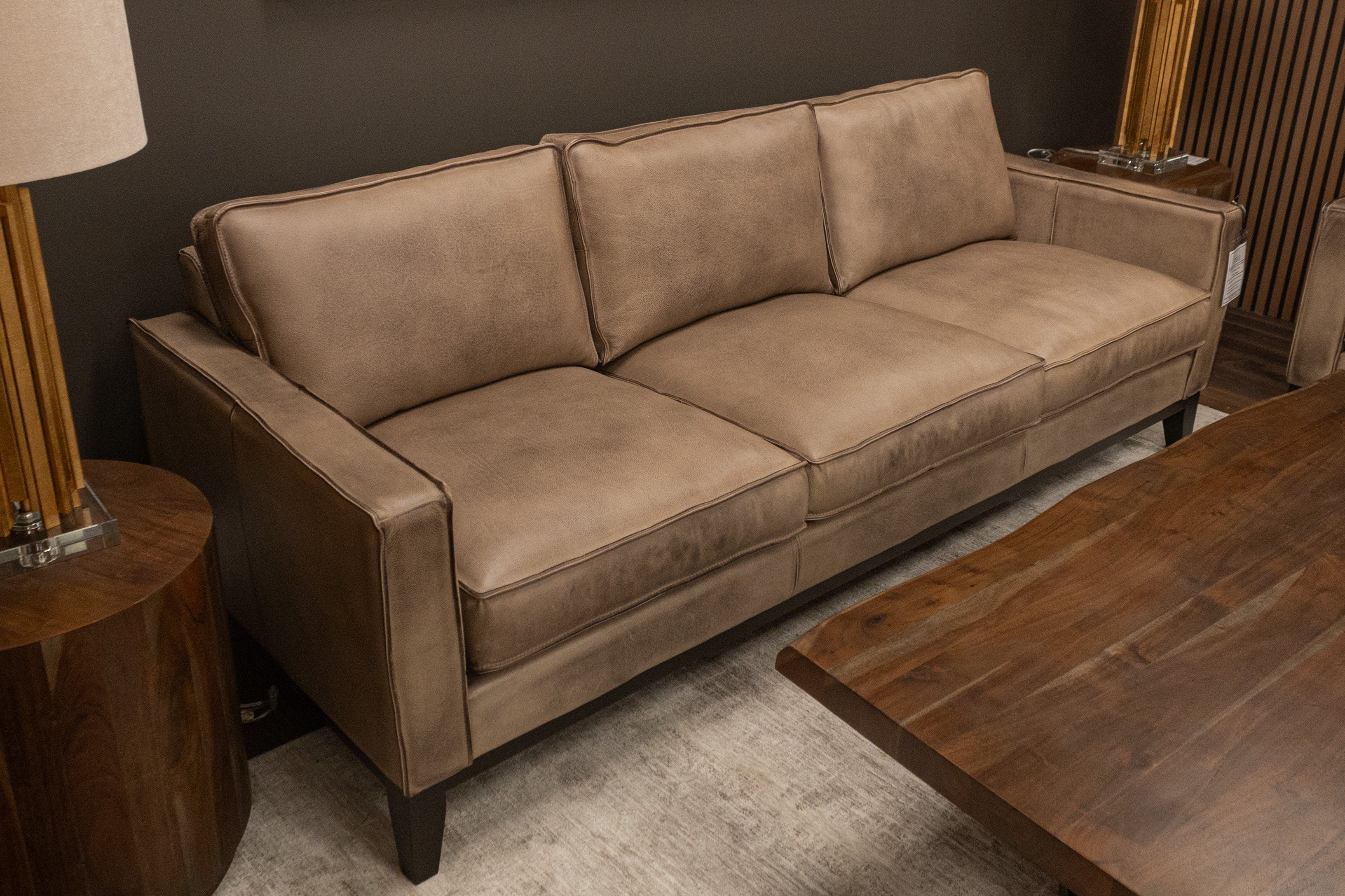 Willis 90" Top Grain Leather 3 Cushion Sofa - Diva Taupe
