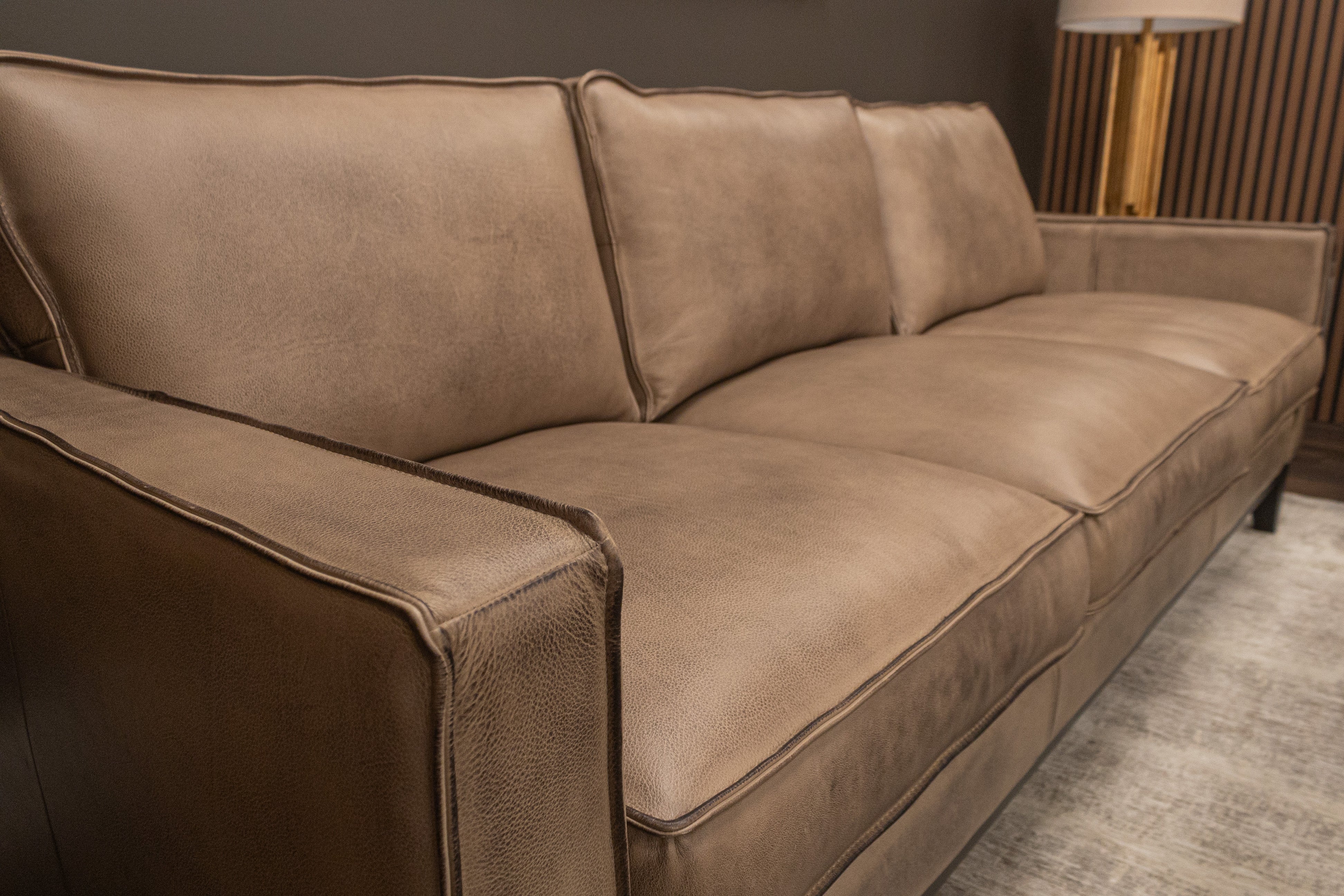 Willis 90" Top Grain Leather 3 Cushion Sofa - Diva Taupe