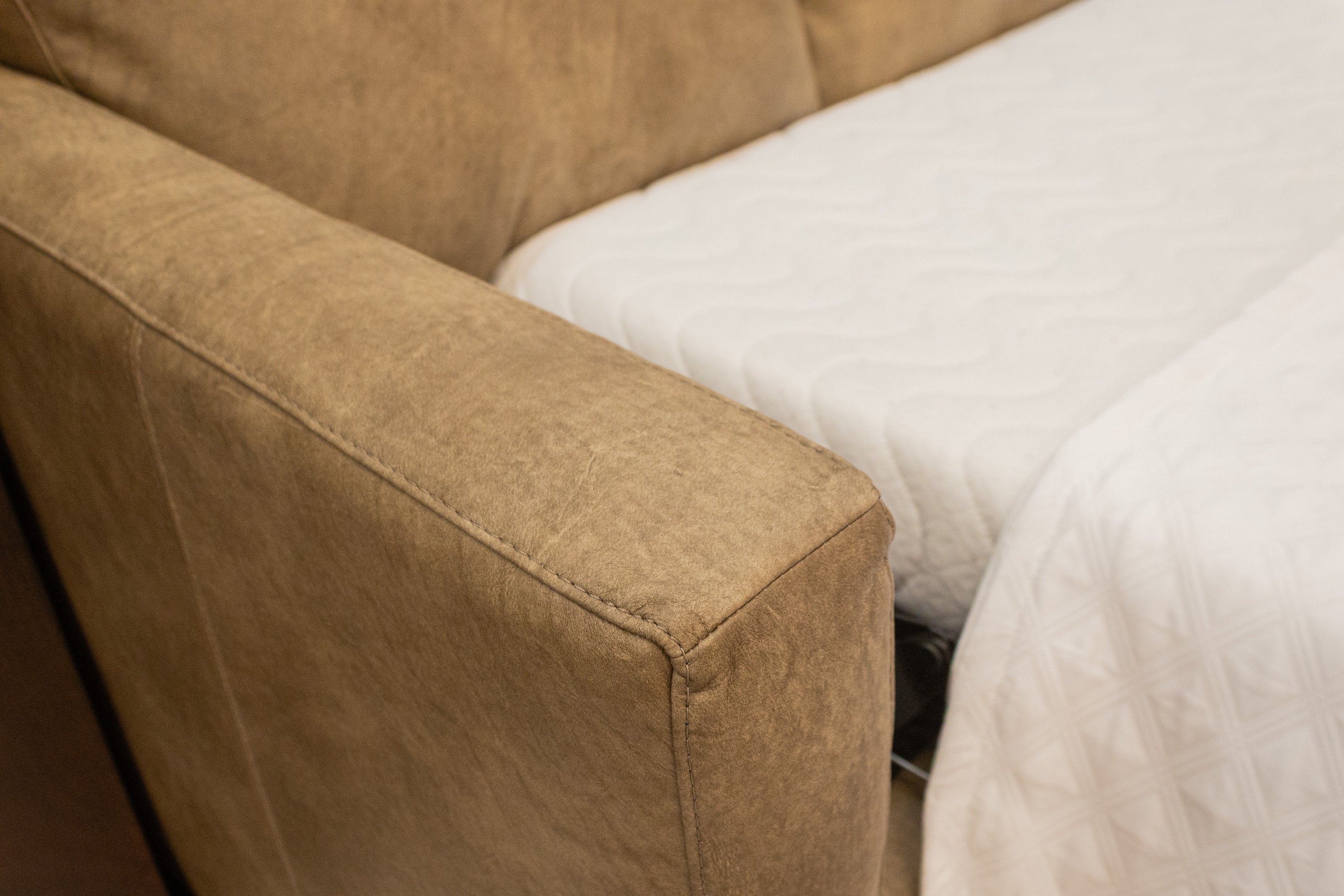 Amarillo 83" 3 Cushion Top Grain Leather Queen Sleeper Sofa - Bandera Taupe