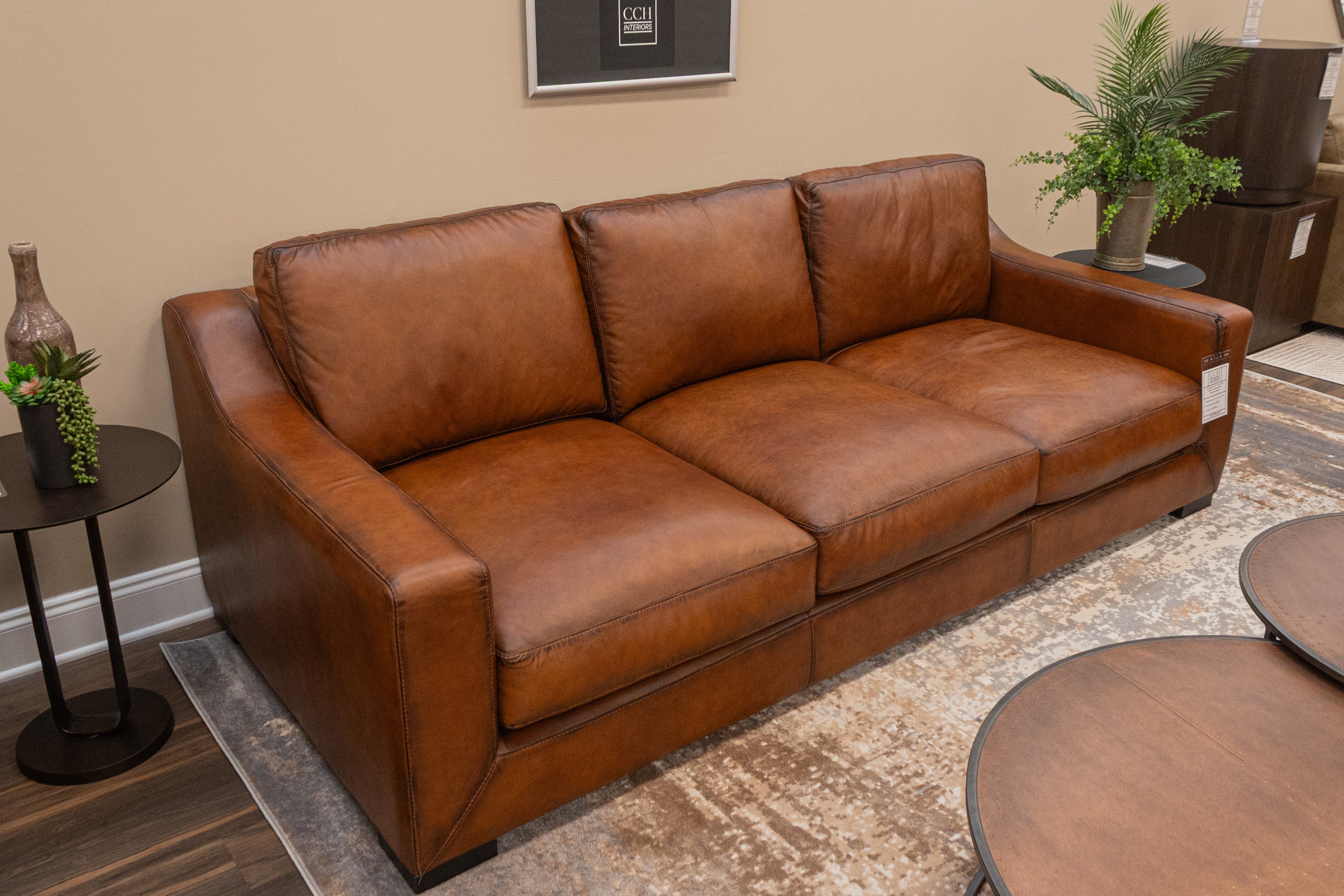 Leonardo Luxe 96" Top Grain Leather 2 Cushion Sofa - Daytona Antique