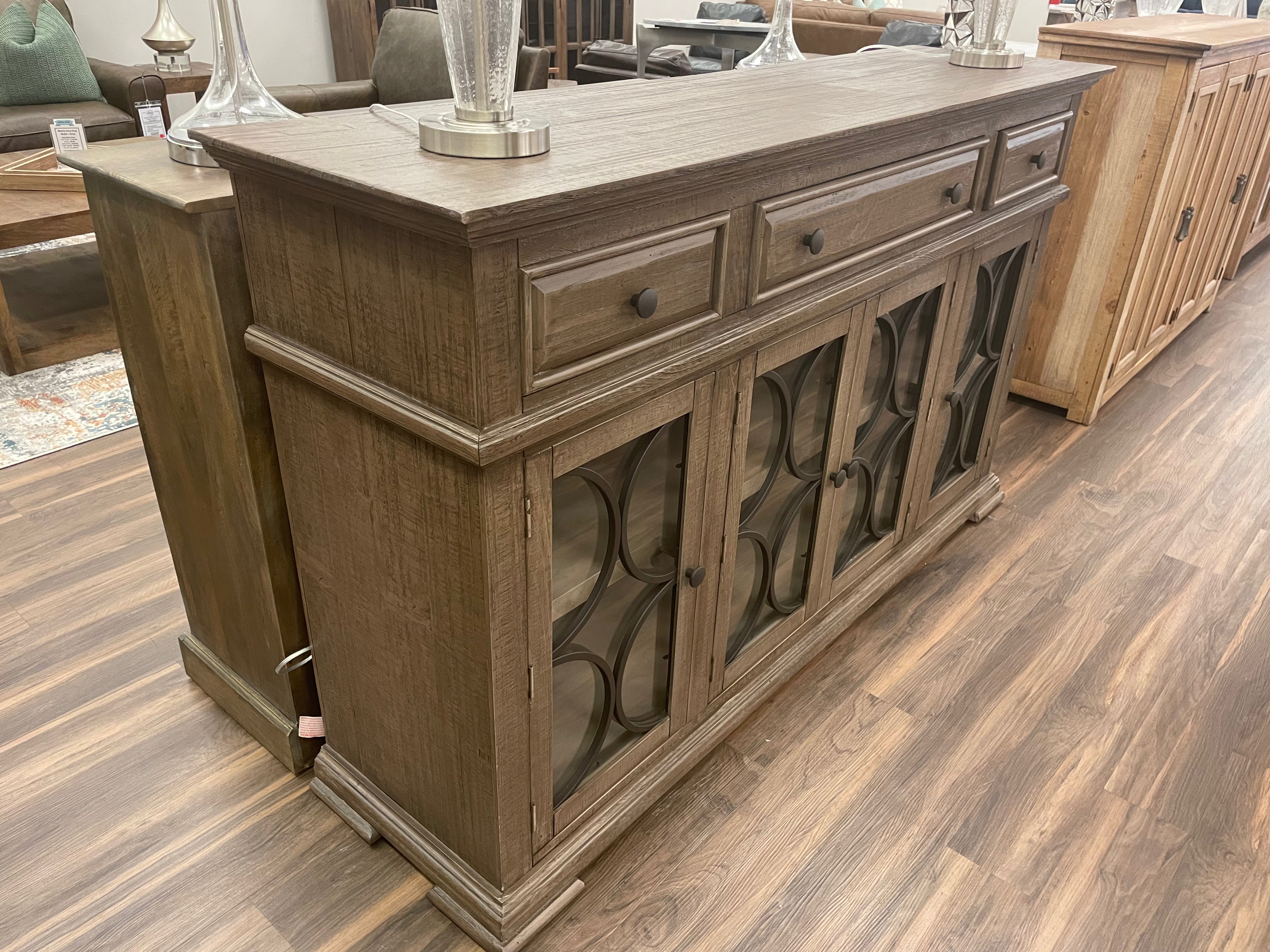 Branson 74" Glass Front Sideboard - Brown Wash
