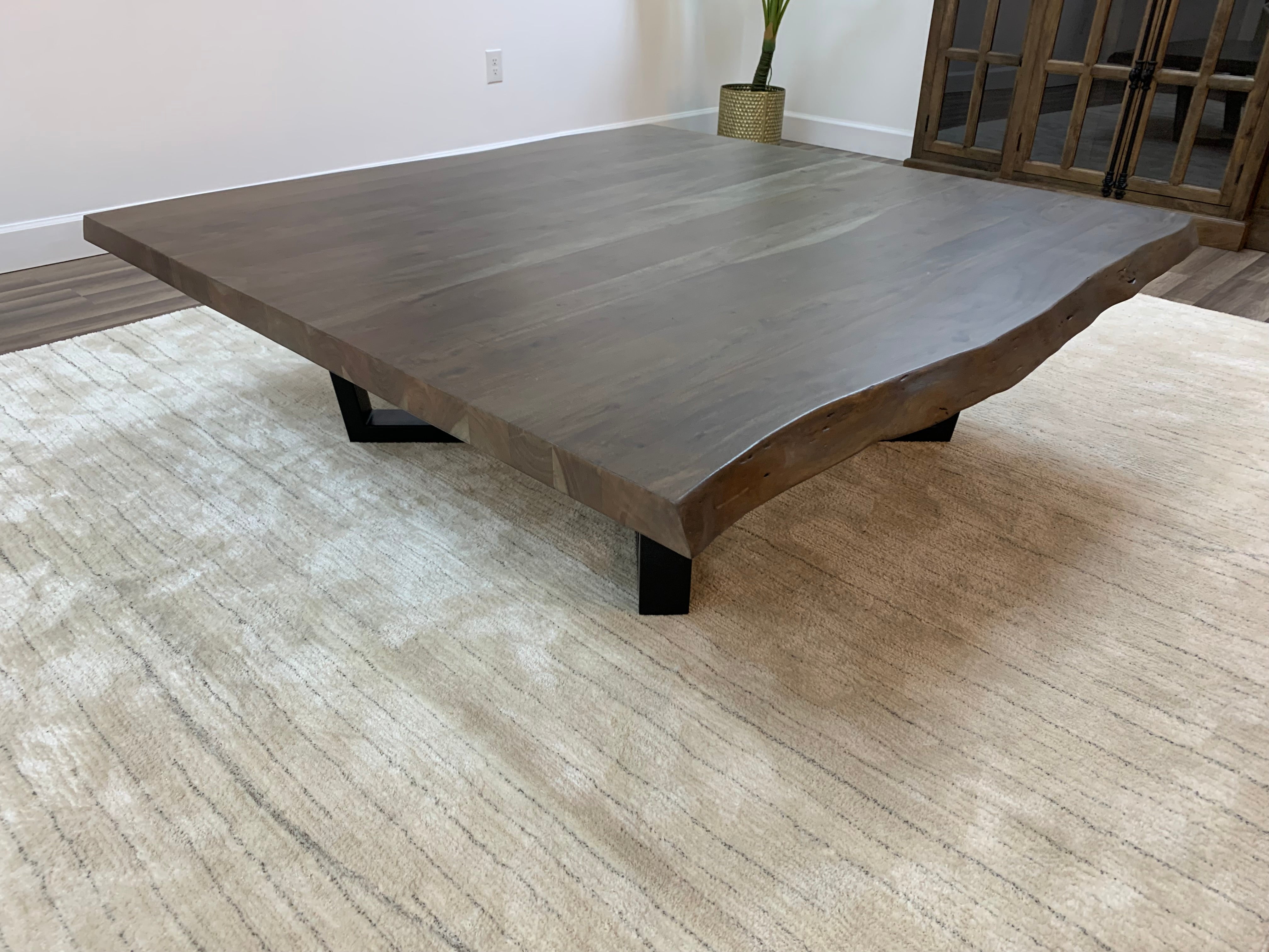 Malcolm Acacia 60" Square Live Edge Coffee Table - Natural + Smoke