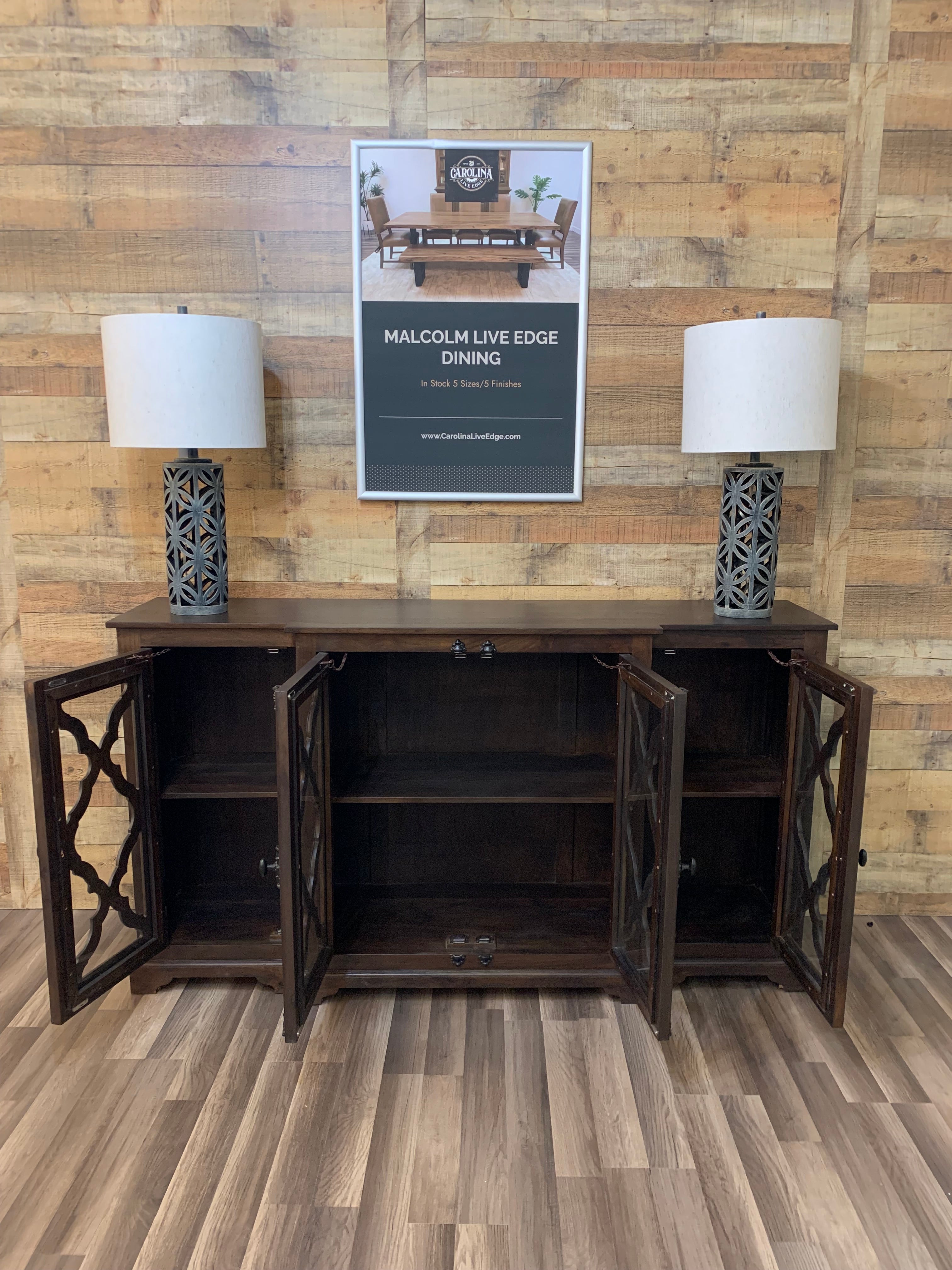 Charlene 72" Acacia 4 Door Breakfront Sideboard - Natural + Black