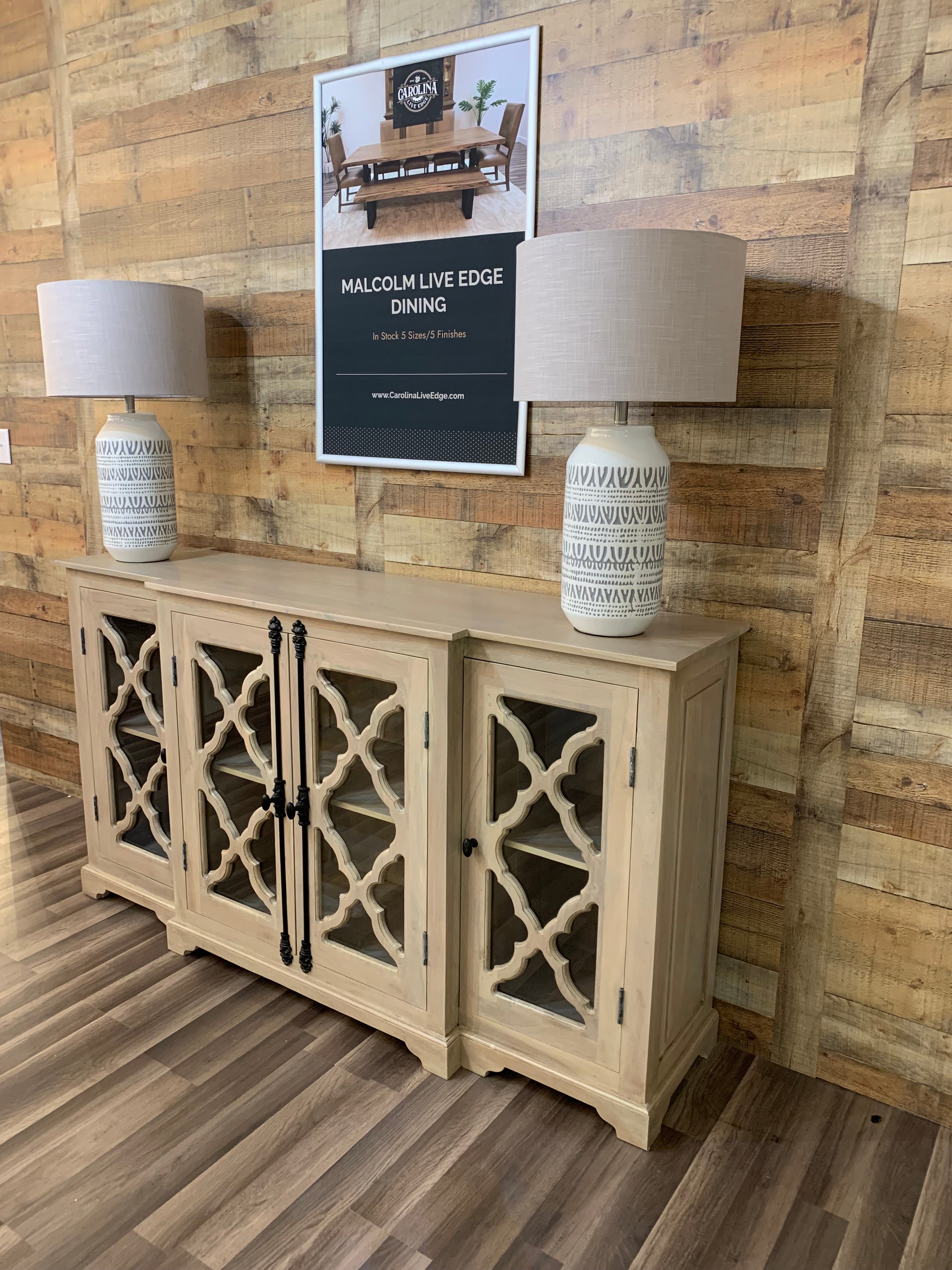 Charlene 72" Acacia 4 Door Breakfront Sideboard - New White Wash