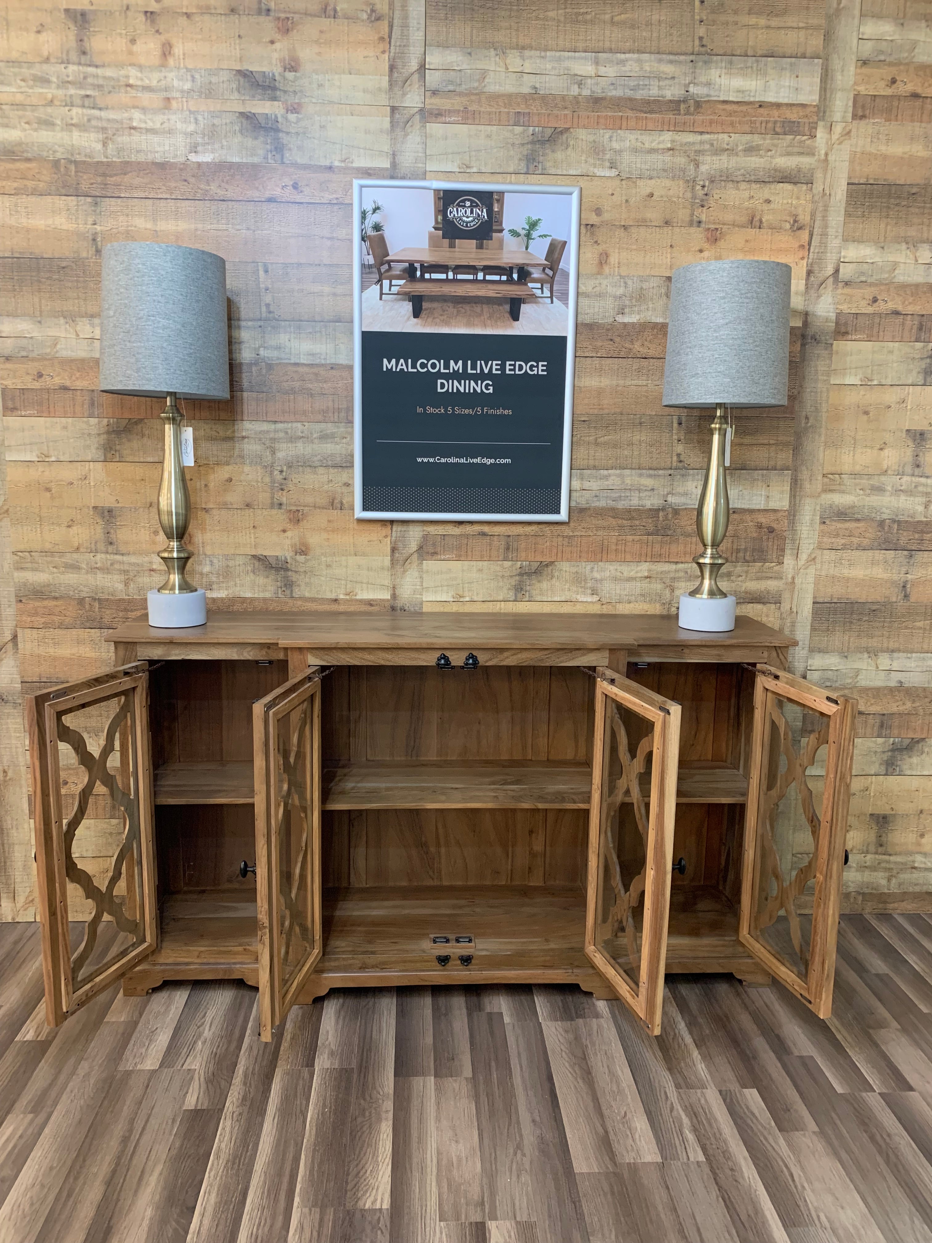 Charlene 72" Acacia 4 Door Breakfront Sideboard - Natural