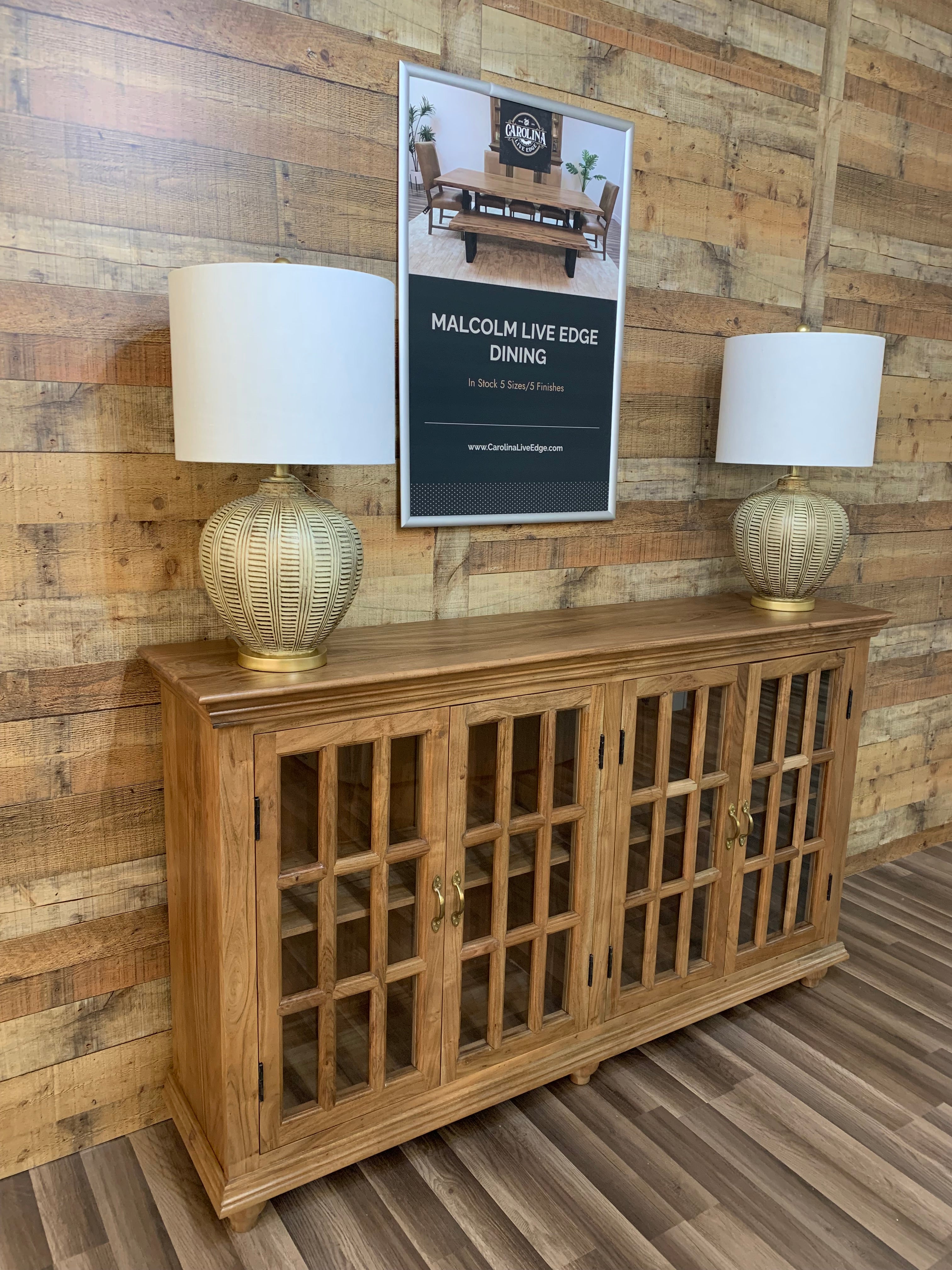 Anton 72" 4 Door Glass Front Sideboard - Natural