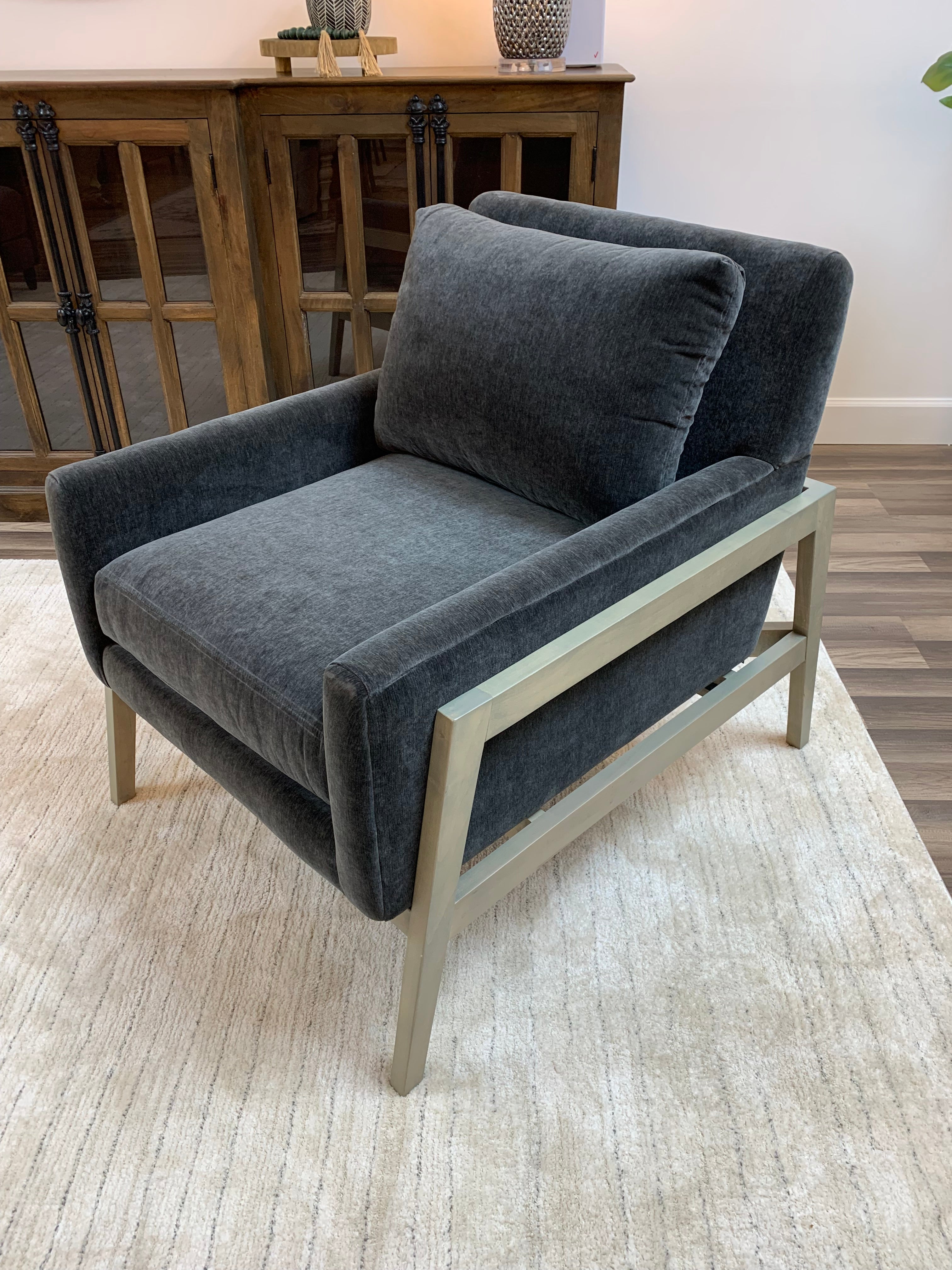 Bailey Express Ship 30" Occasional Chair - Raven Velvet + Driftwood