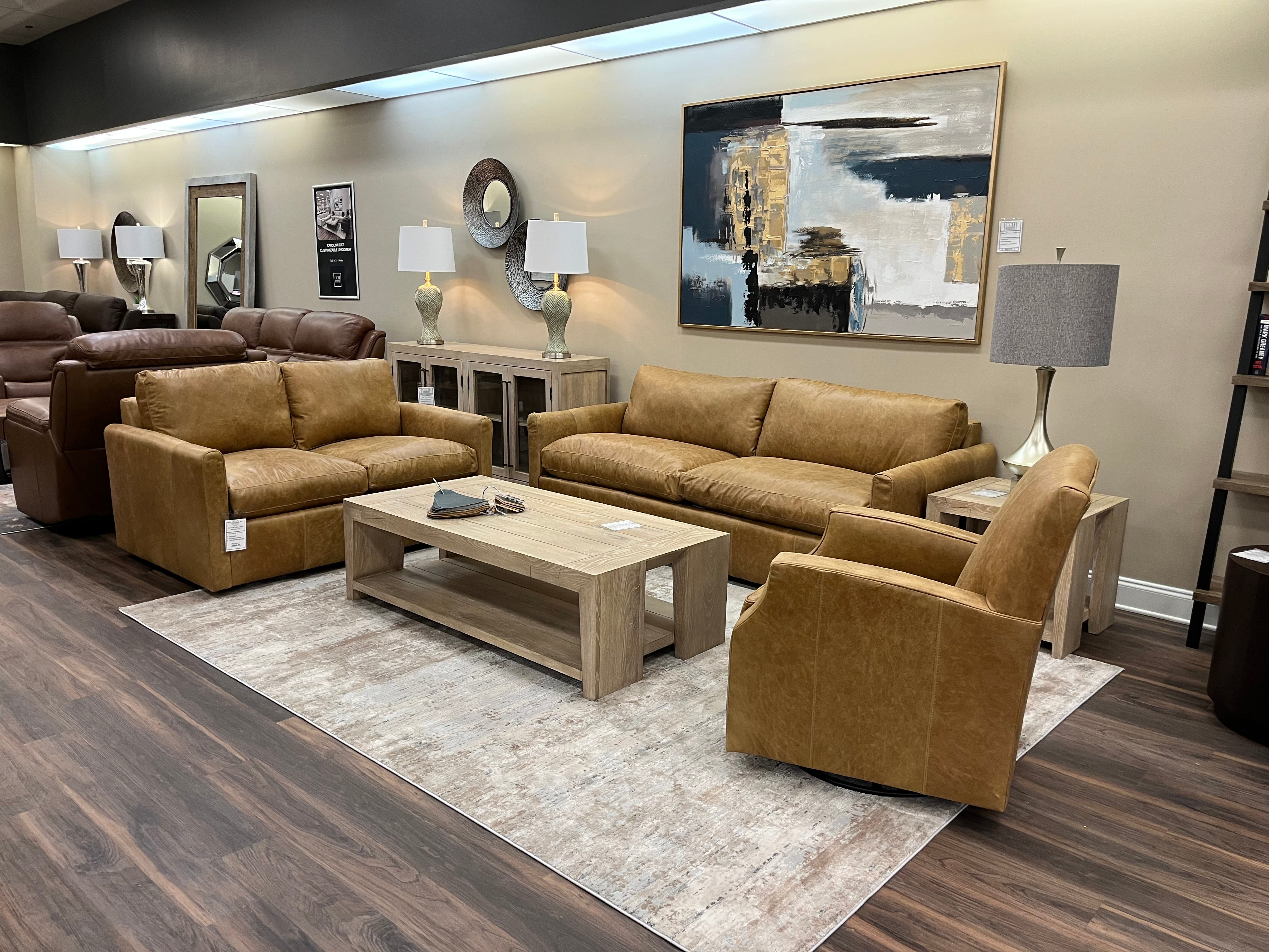 Bronson 61" Small Track Arm 2 Cushion Top Grain Leather Loveseat - Bermuda Camel