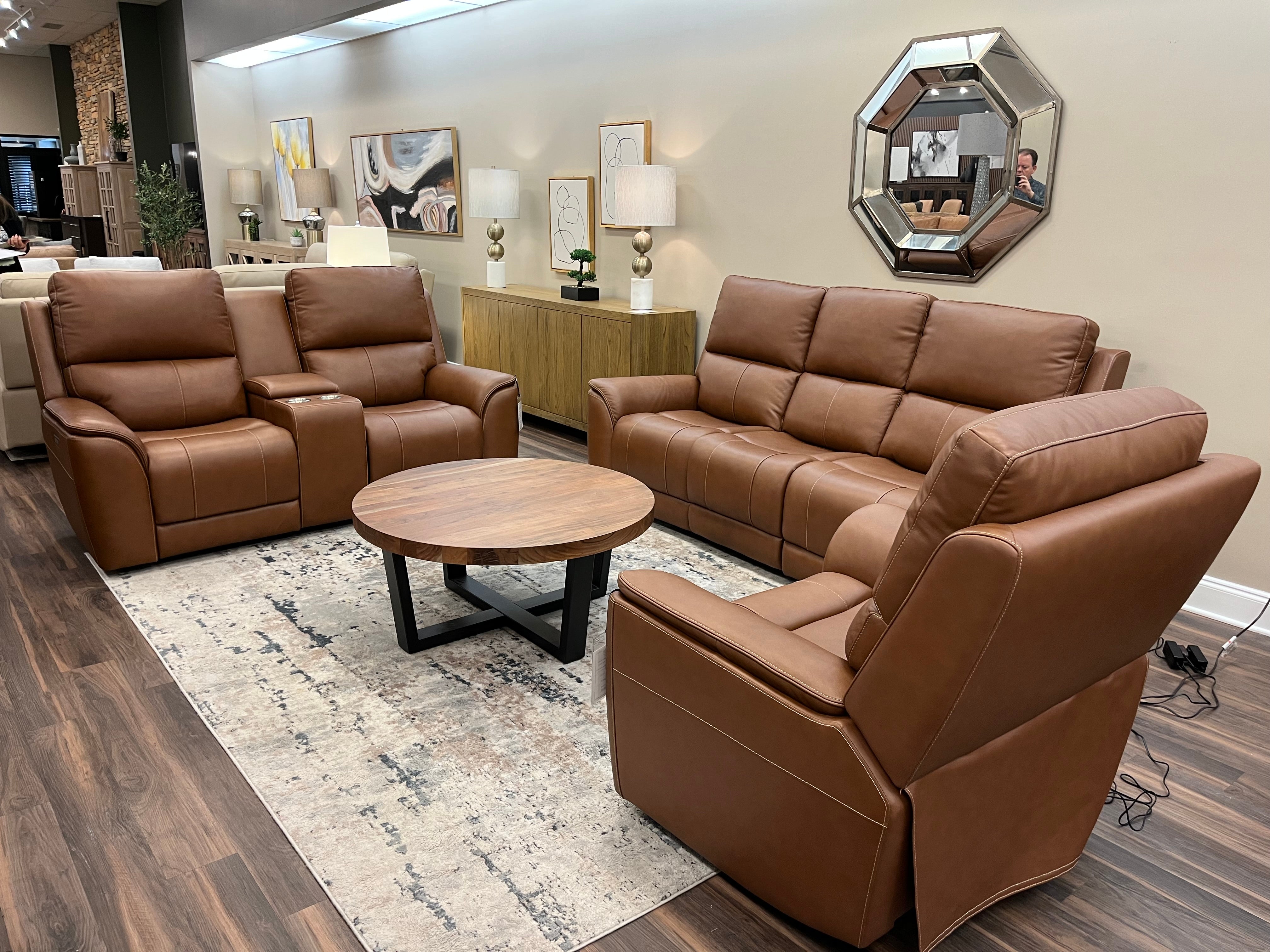 Horace 77" Top Grain Leather Power Motion Reclining Loveseat - Terrace Brown