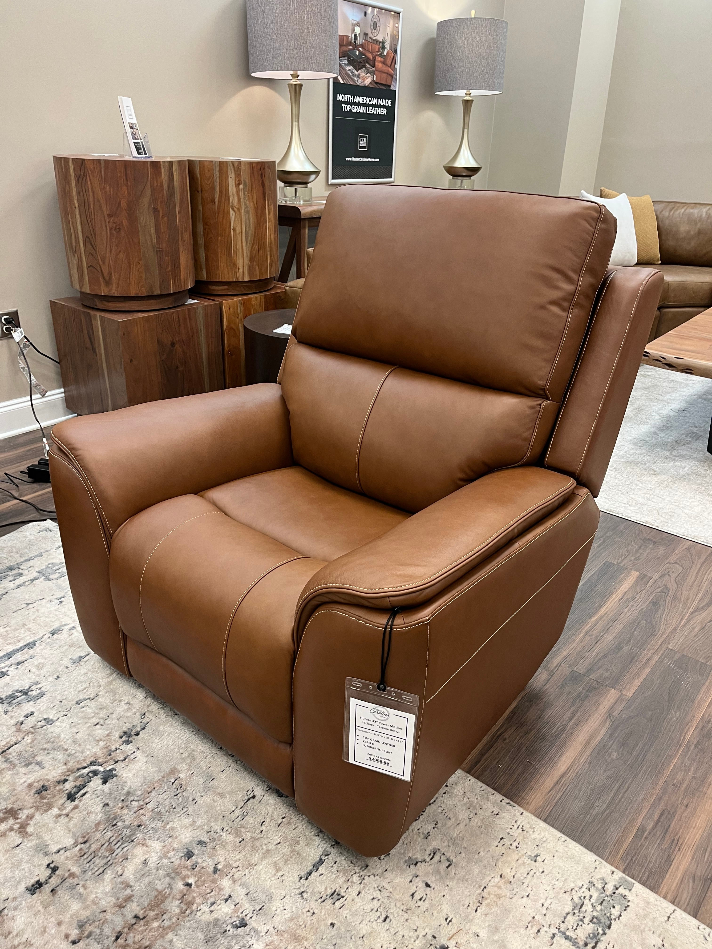 Horace 42" Top Grain Leather Power Motion Reclining Chair - Terrace Brown